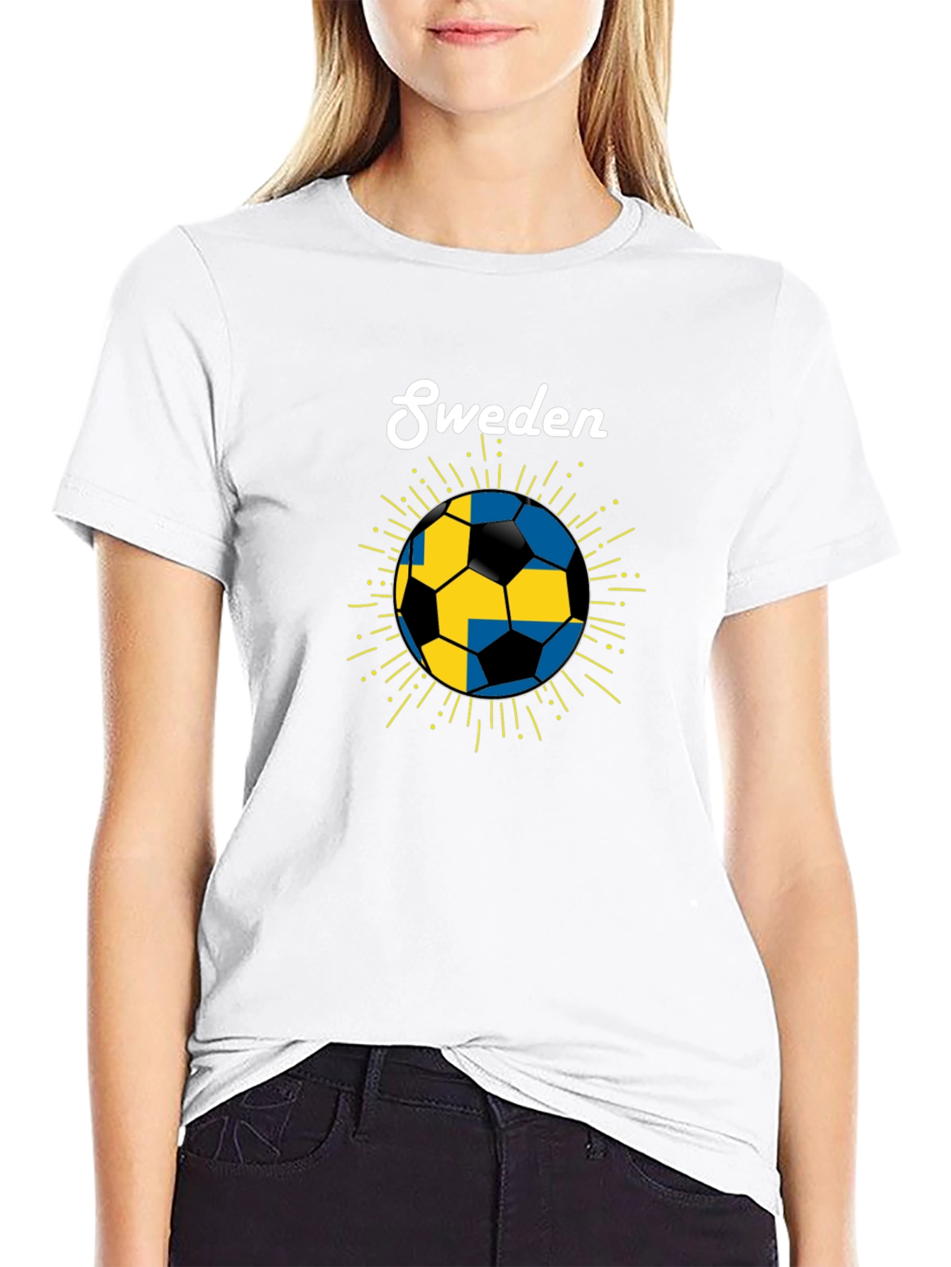 Sweden Soccer Ball T-Shirt - Black