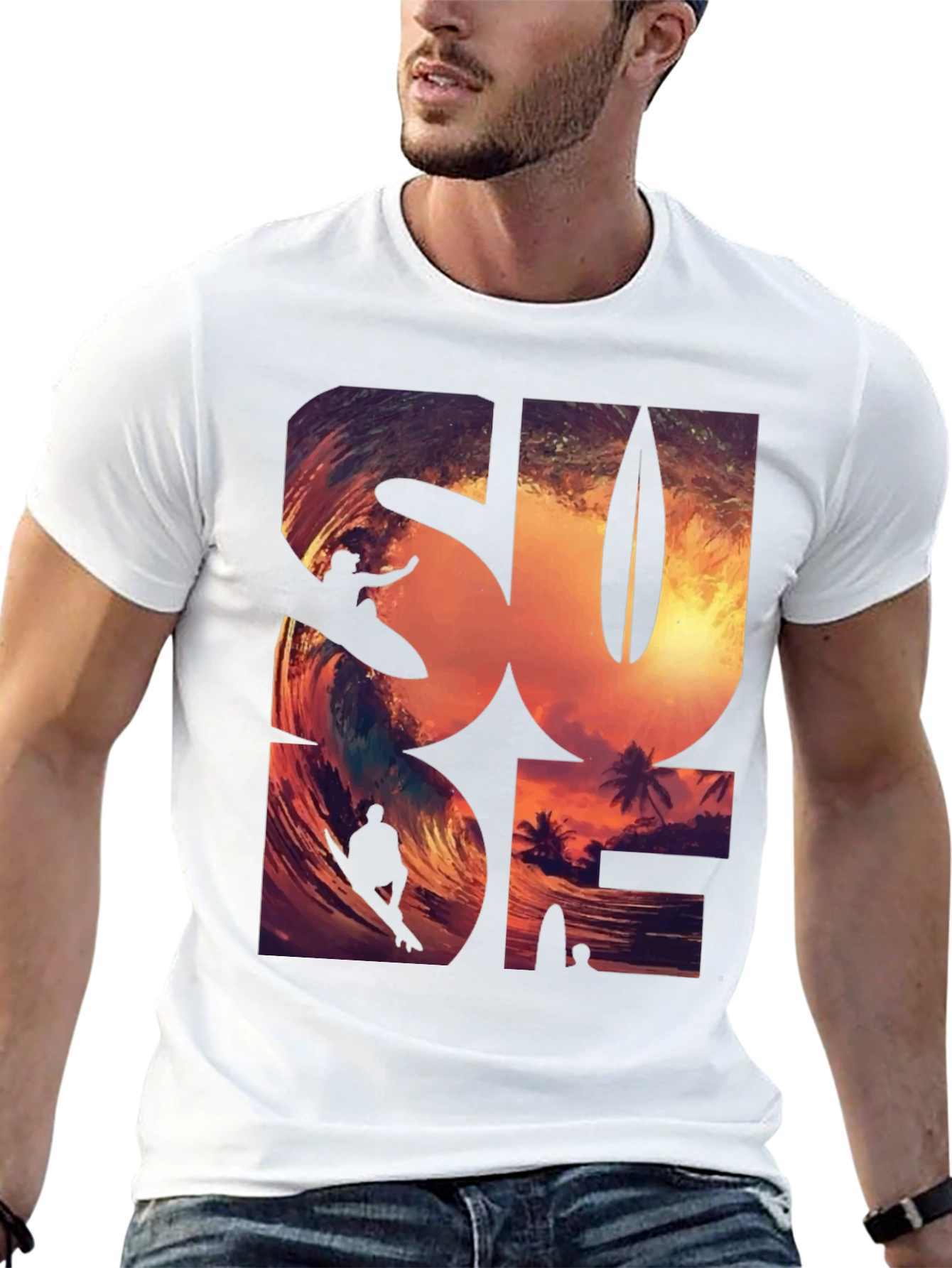 Sunset Surfer Graphic Tee - Black