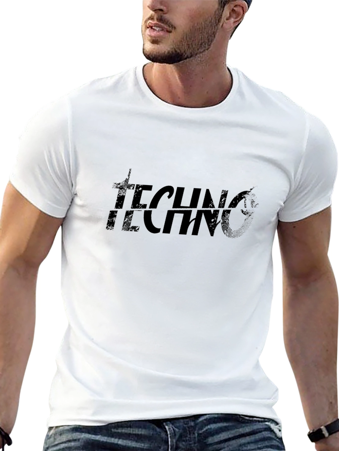 Techno Graphic Print Black Cotton T-Shirt
