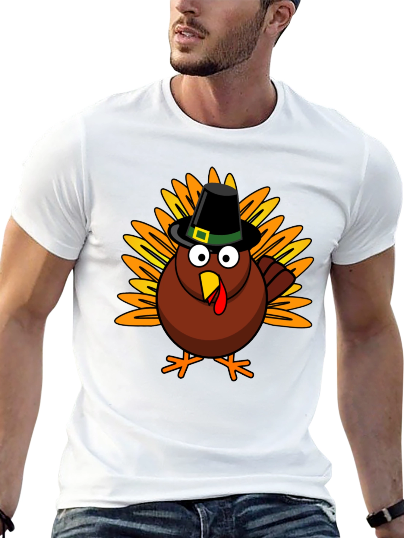 Thanksgiving Turkey T-Shirt - Mens Crew Neck Tee