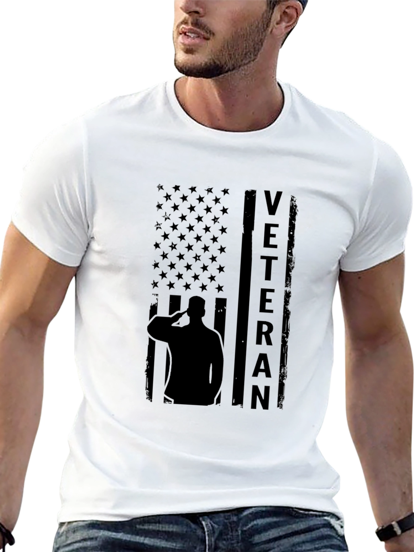 Veteran American Flag Graphic Print T-Shirt
