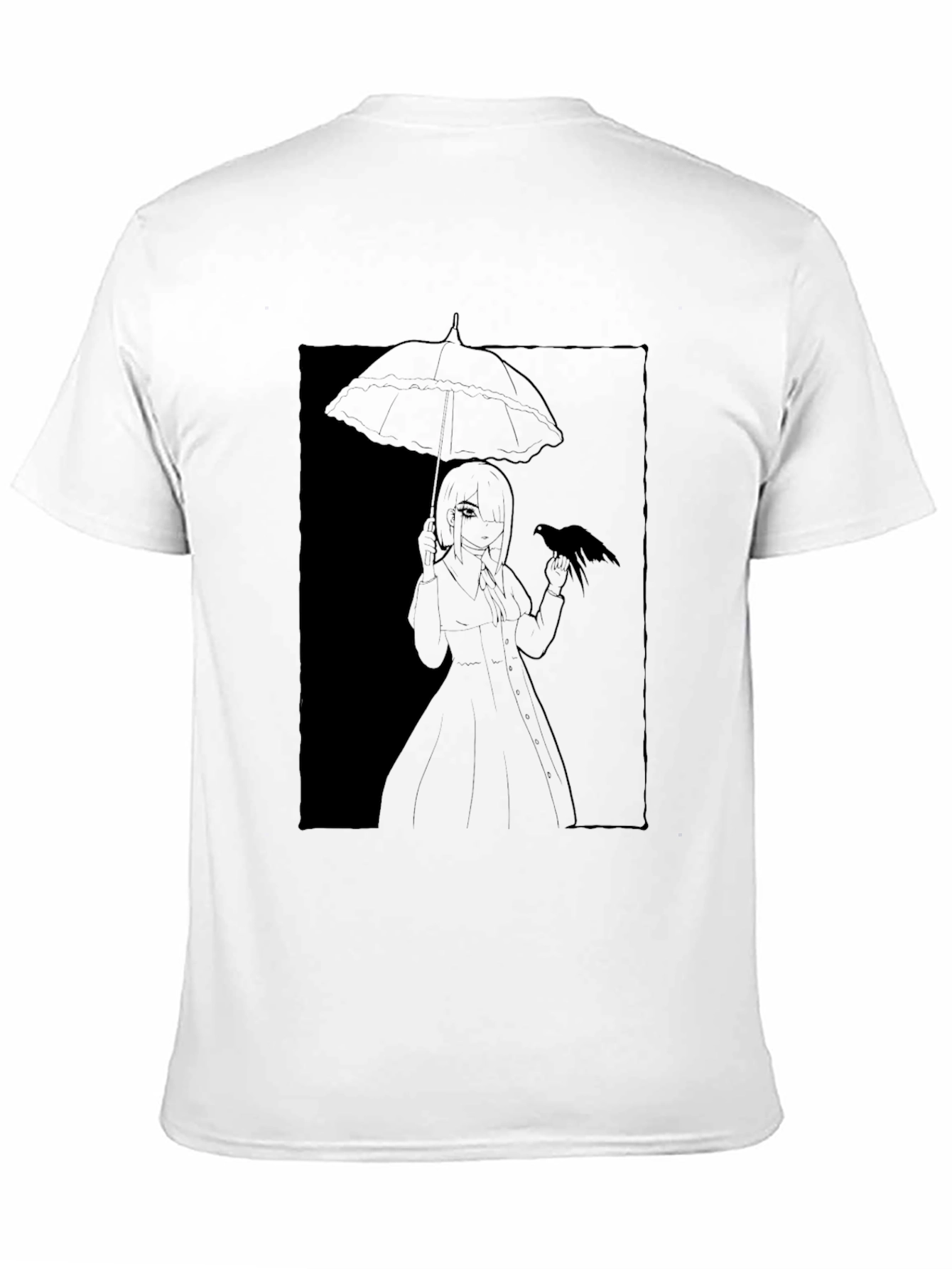 Anime Girl with Crow T-Shirt - Dark Aesthetic