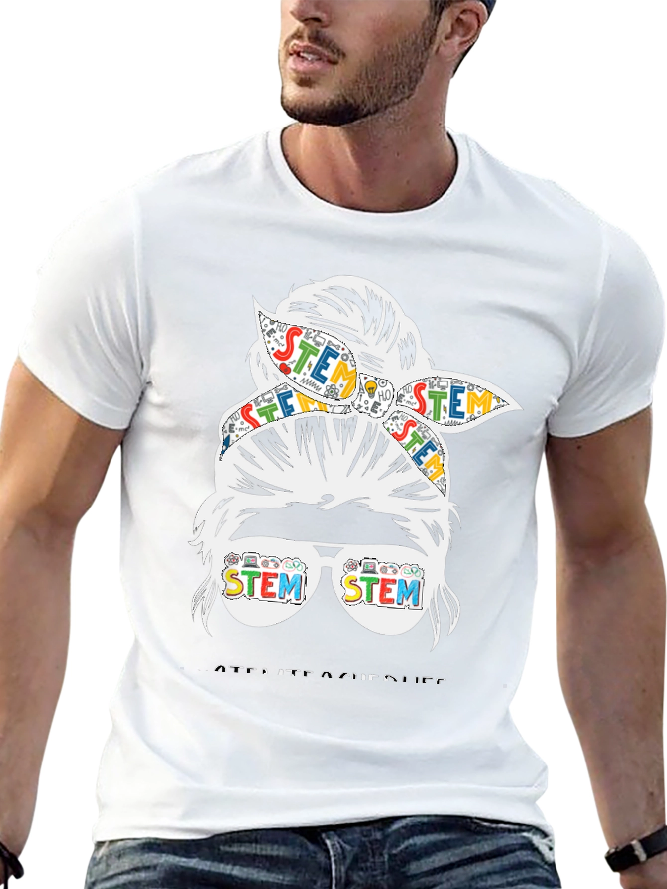 STEM Messy Bun Teacher Graphic T-Shirt