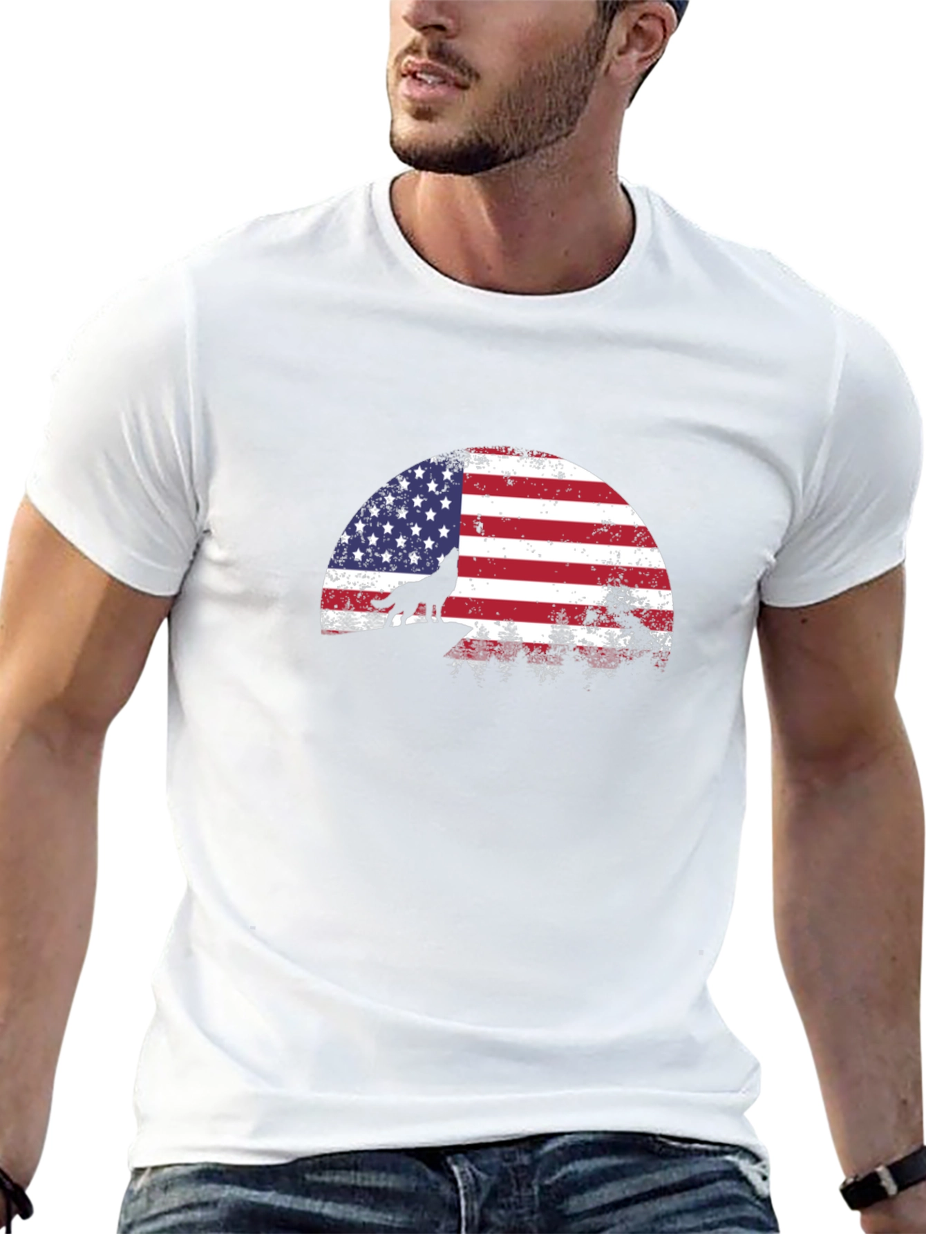 American Wolf T-Shirt - Patriotic USA Flag Graphic Tee