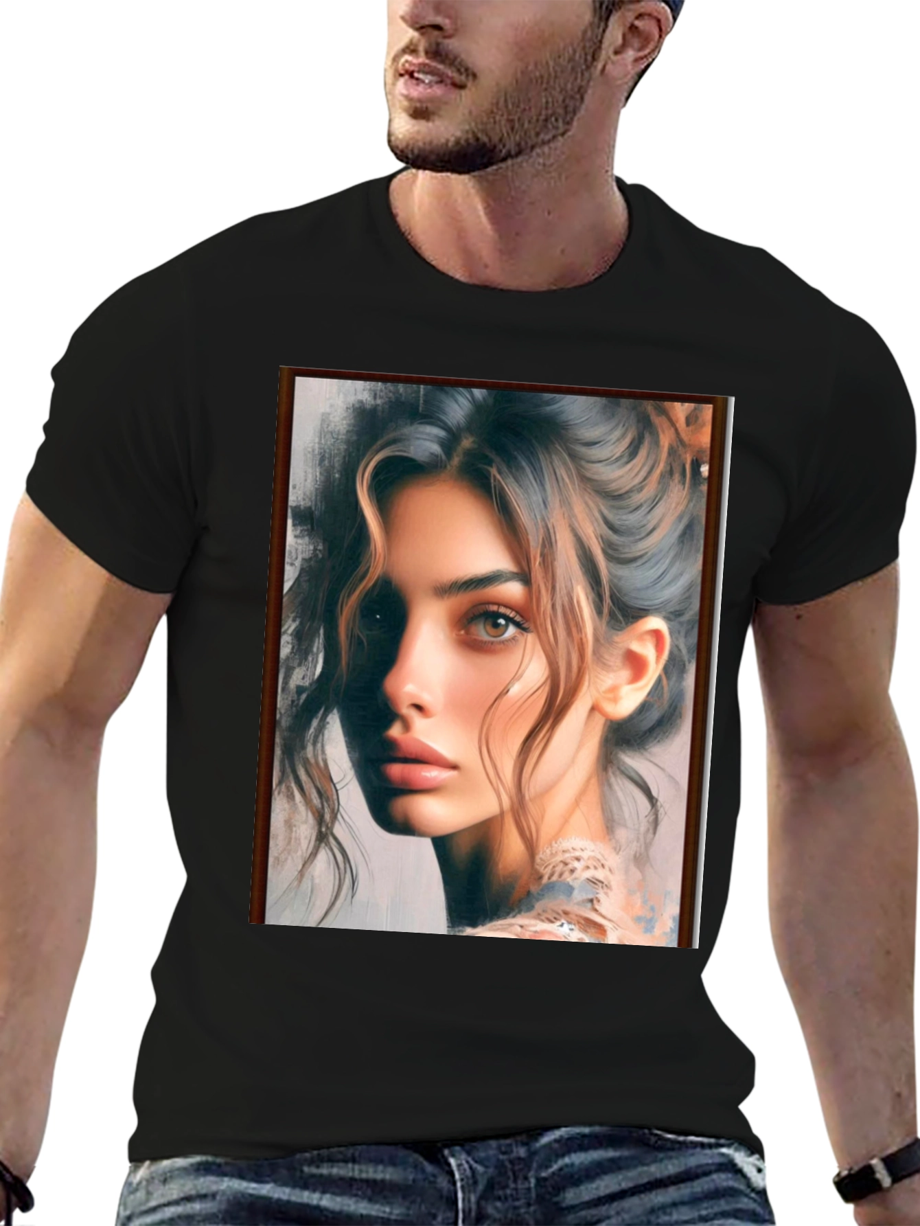 Black T-Shirt with Portrait Graphic