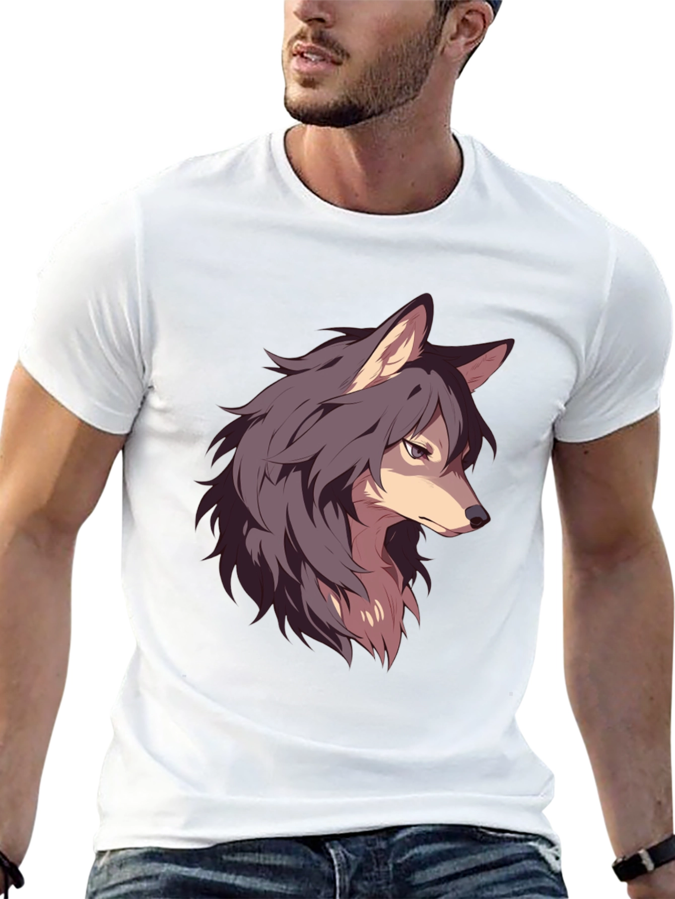 Anime Wolf Graphic Black T-Shirt