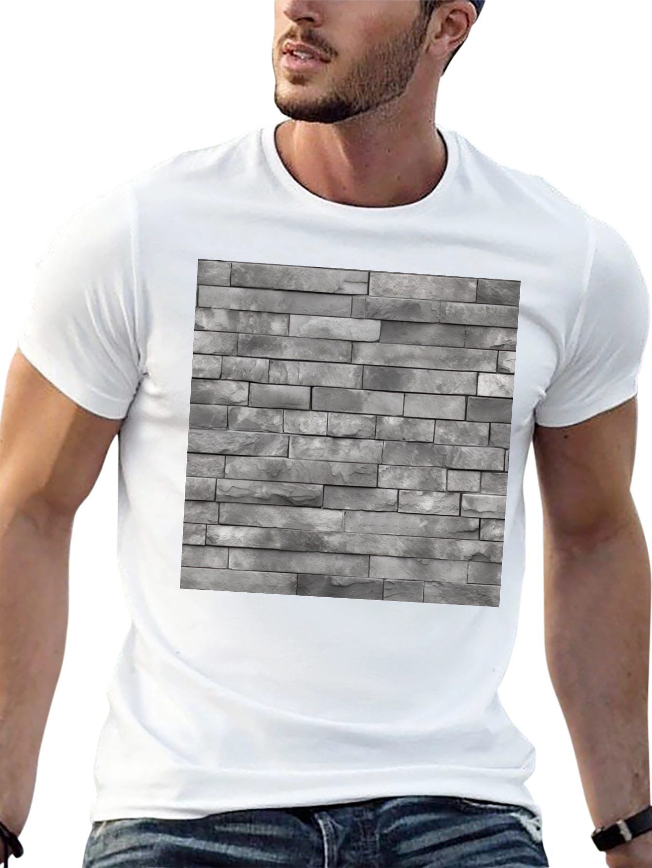 Stone Wall Pattern Black T-Shirt