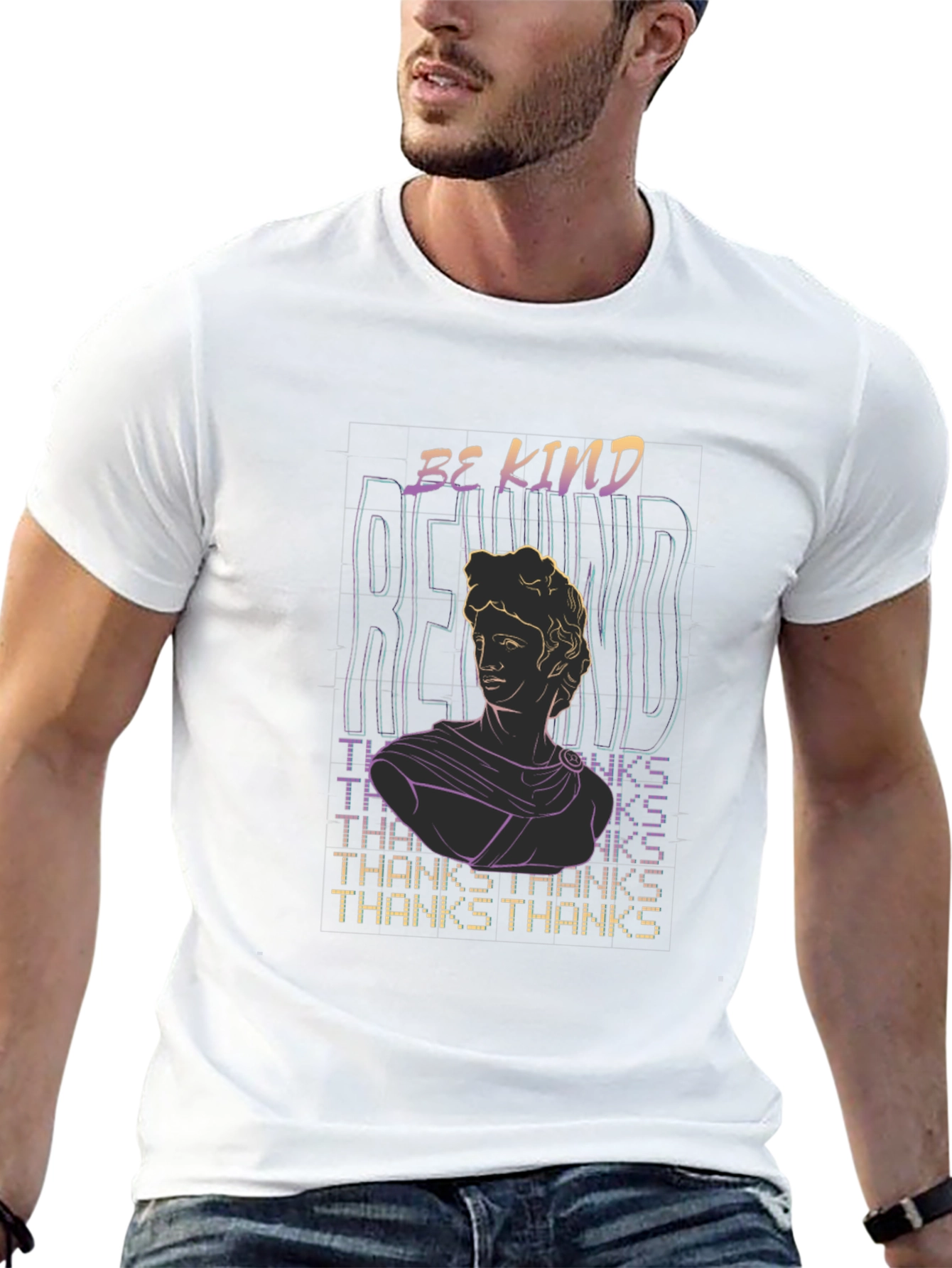 Be Kind Statue Graphic Tee - Black Cotton T-Shirt