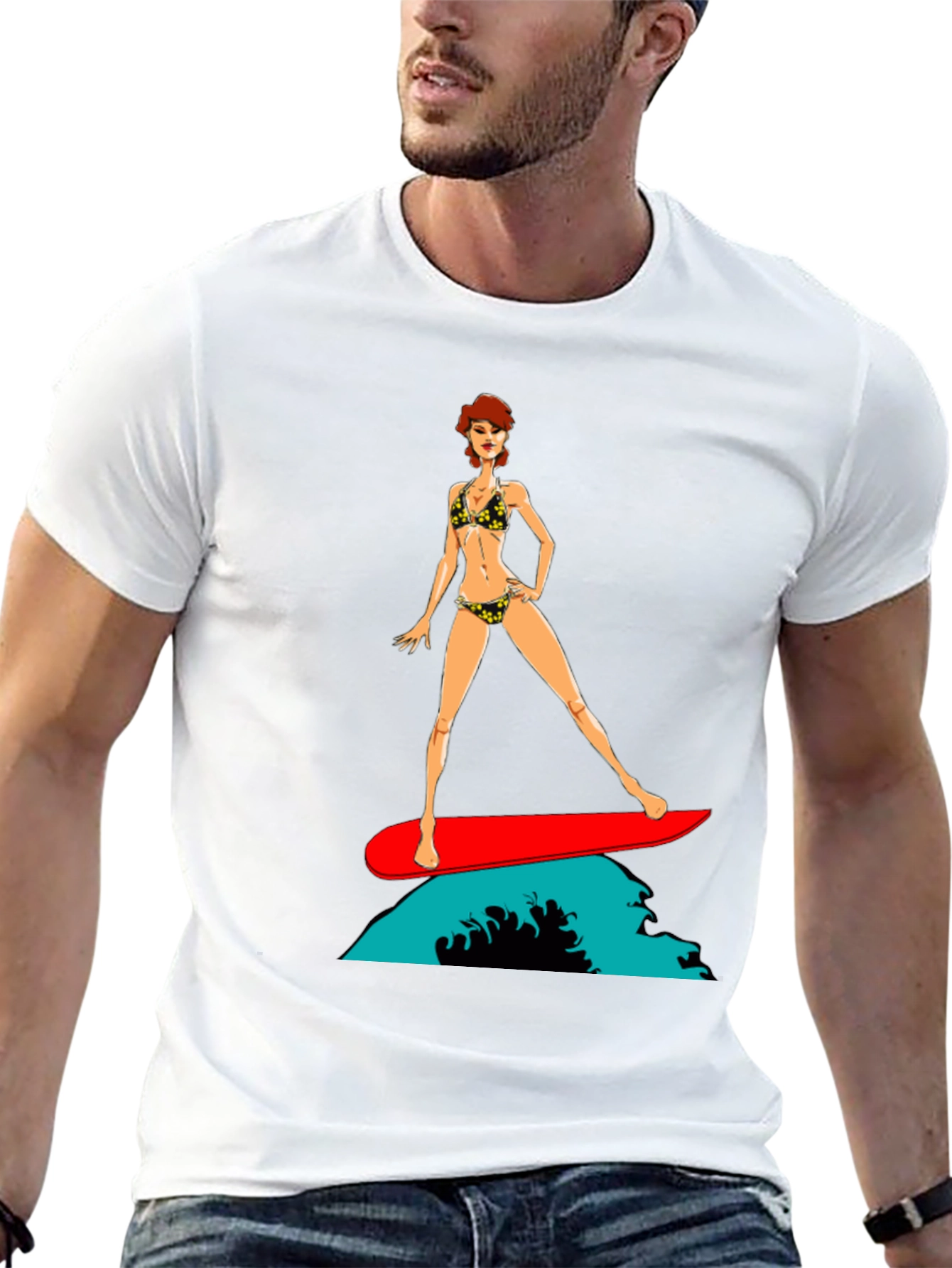 Surfer Girl Graphic T-Shirt - Black