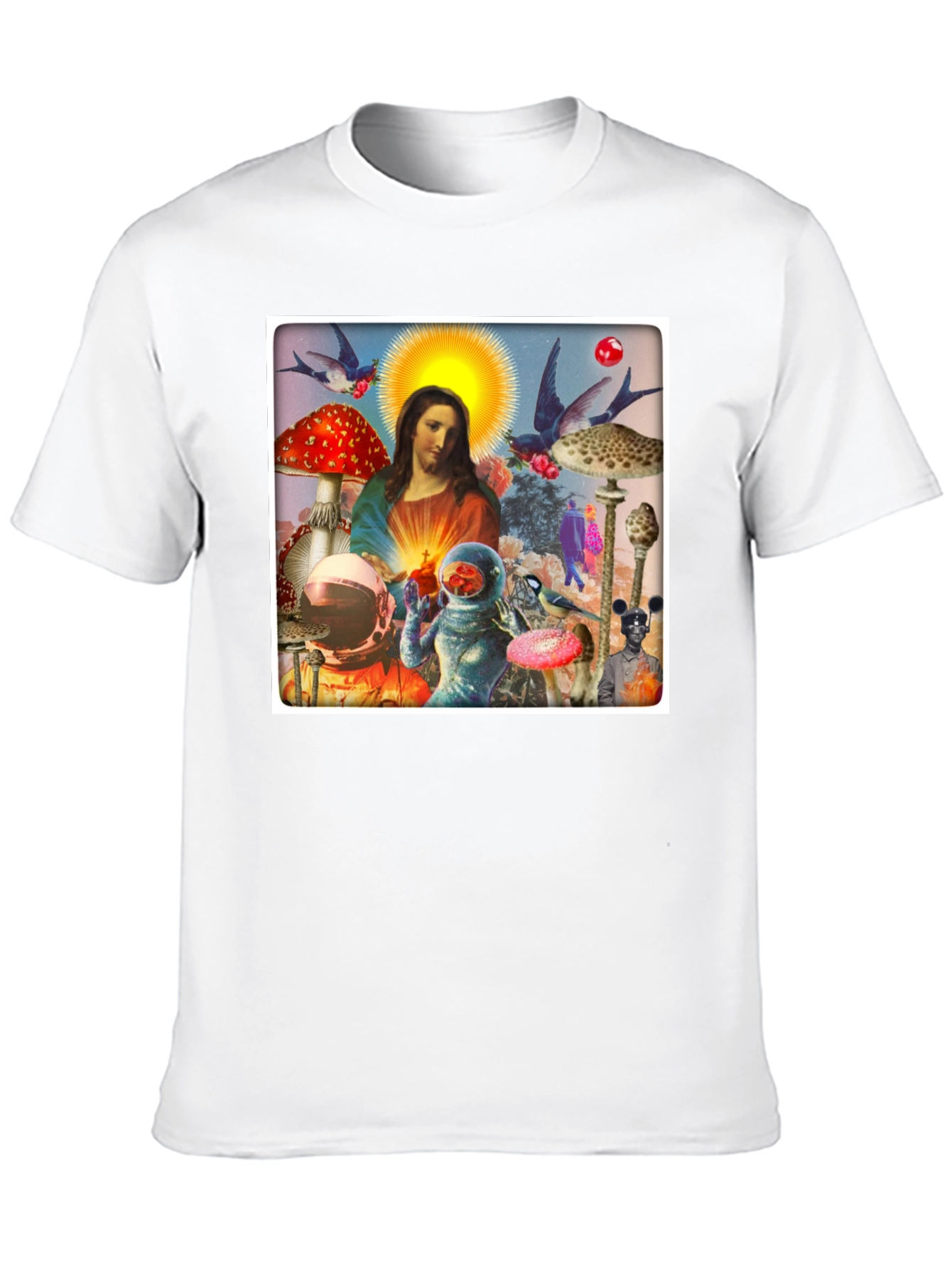 Surreal Jesus Astronaut Mushroom T-Shirt