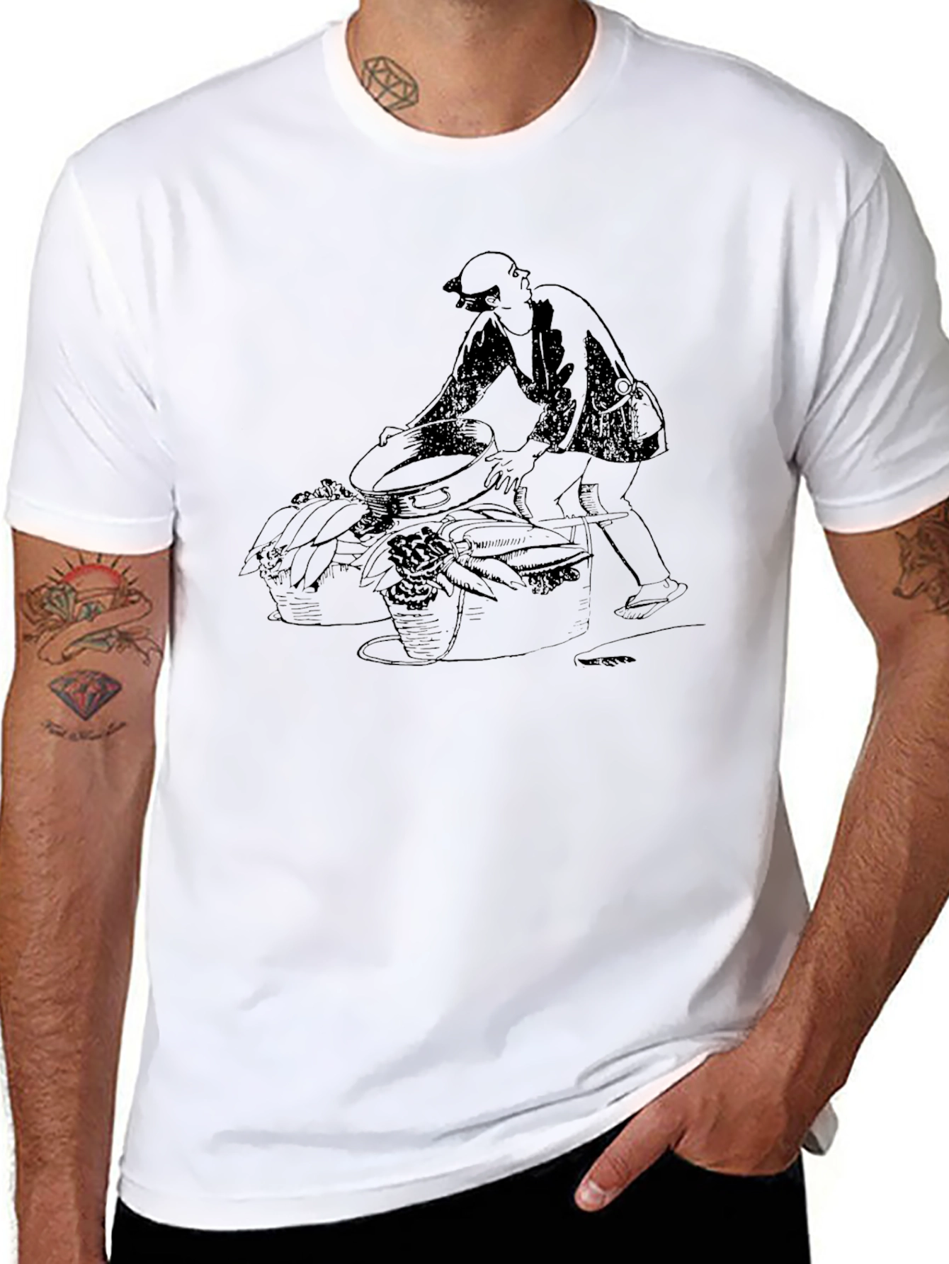 Black T-Shirt with Japanese Art Design