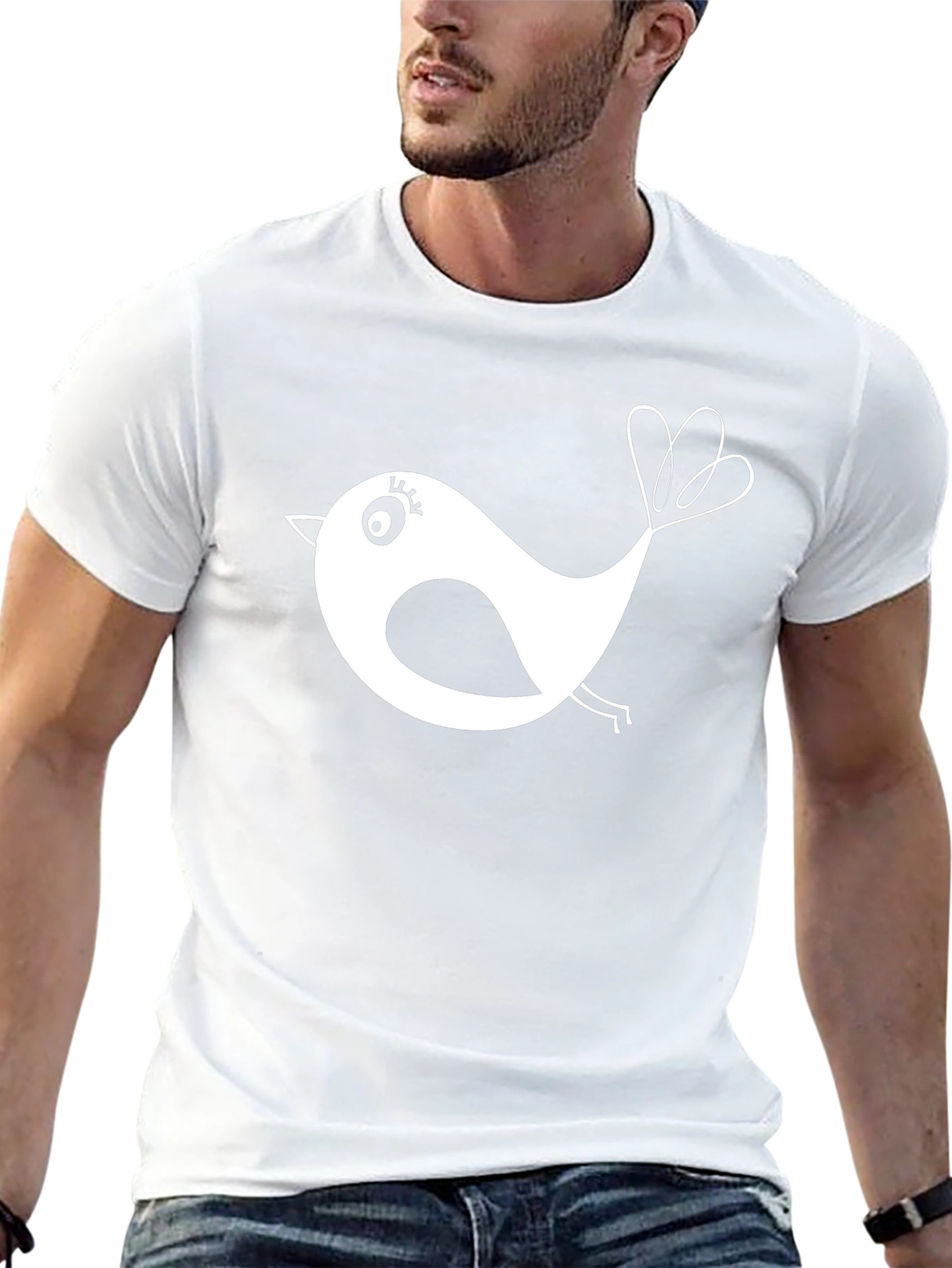 Black T-Shirt with Whimsical Bird Design