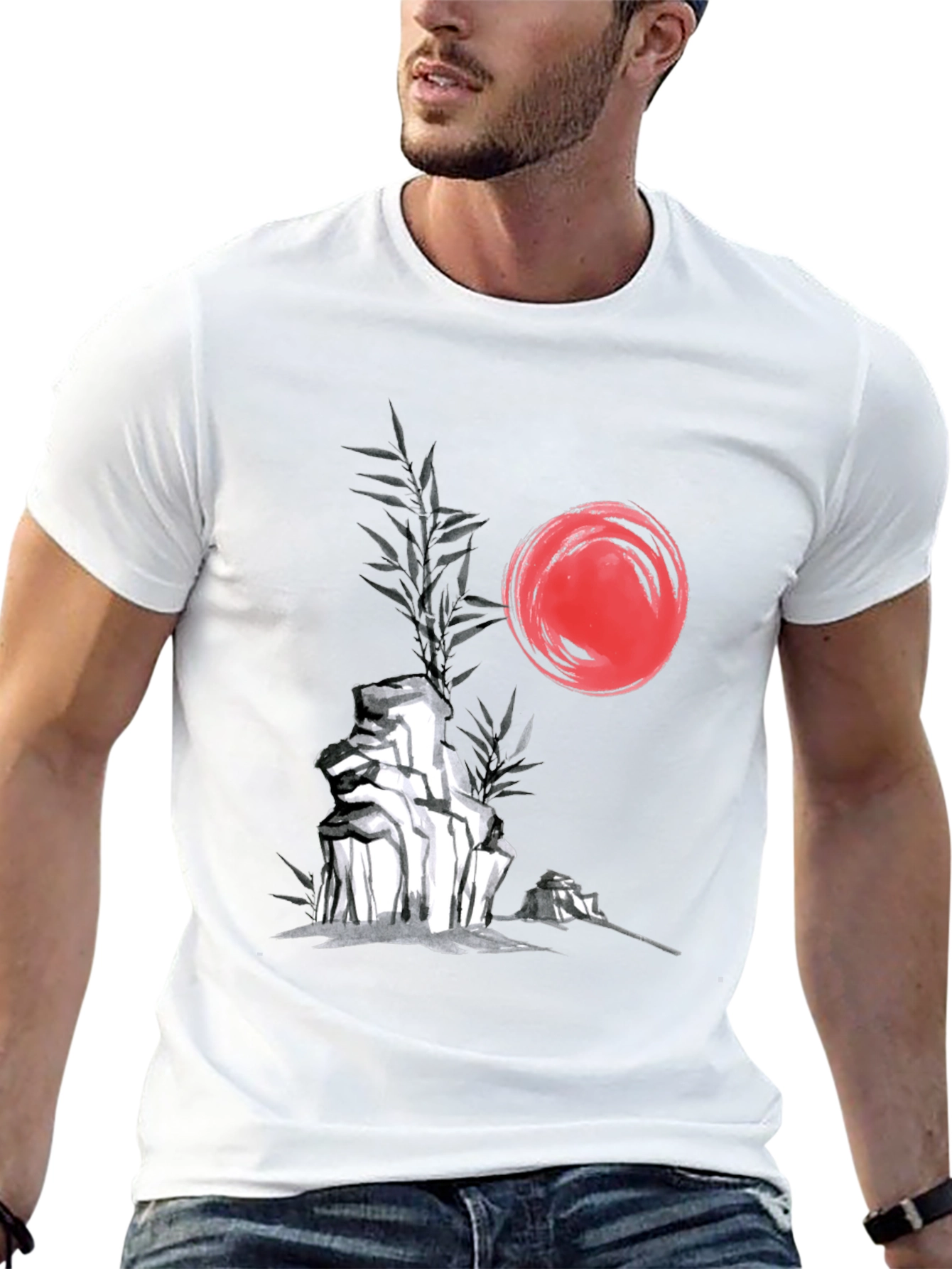 Zen Garden T-Shirt: Red Sun Rocks Bamboo