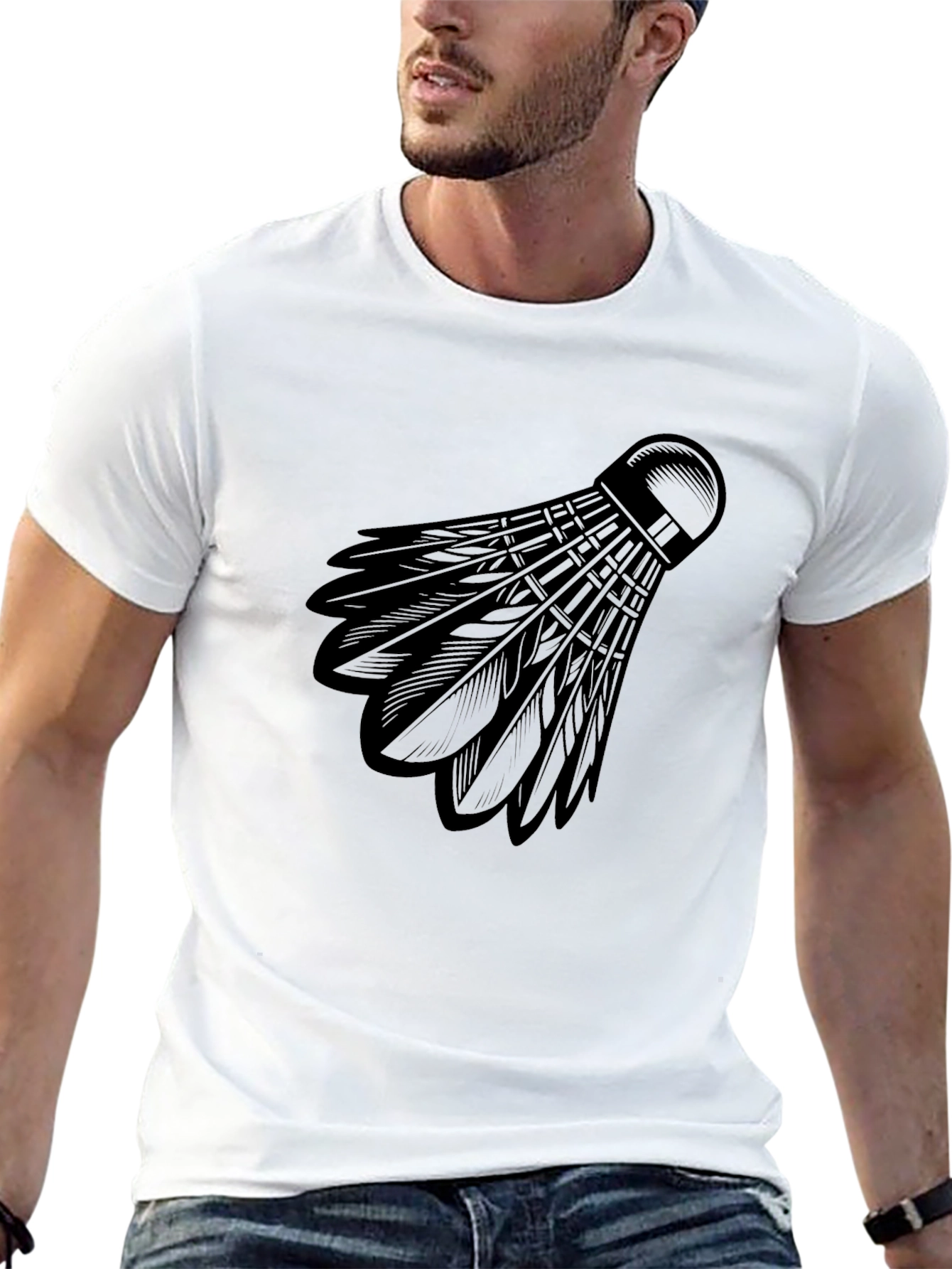 Badminton Shuttlecock Graphic Tee - Black Cotton