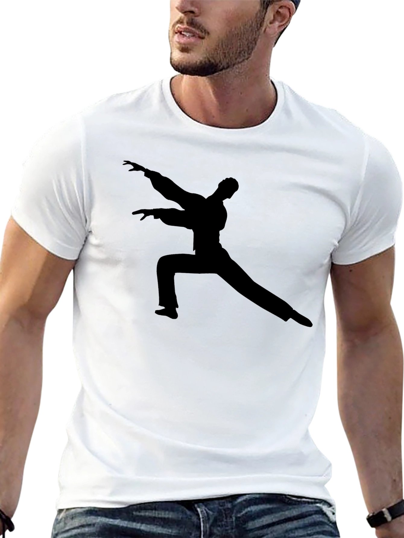 Black T-Shirt with Martial Arts Silhouette