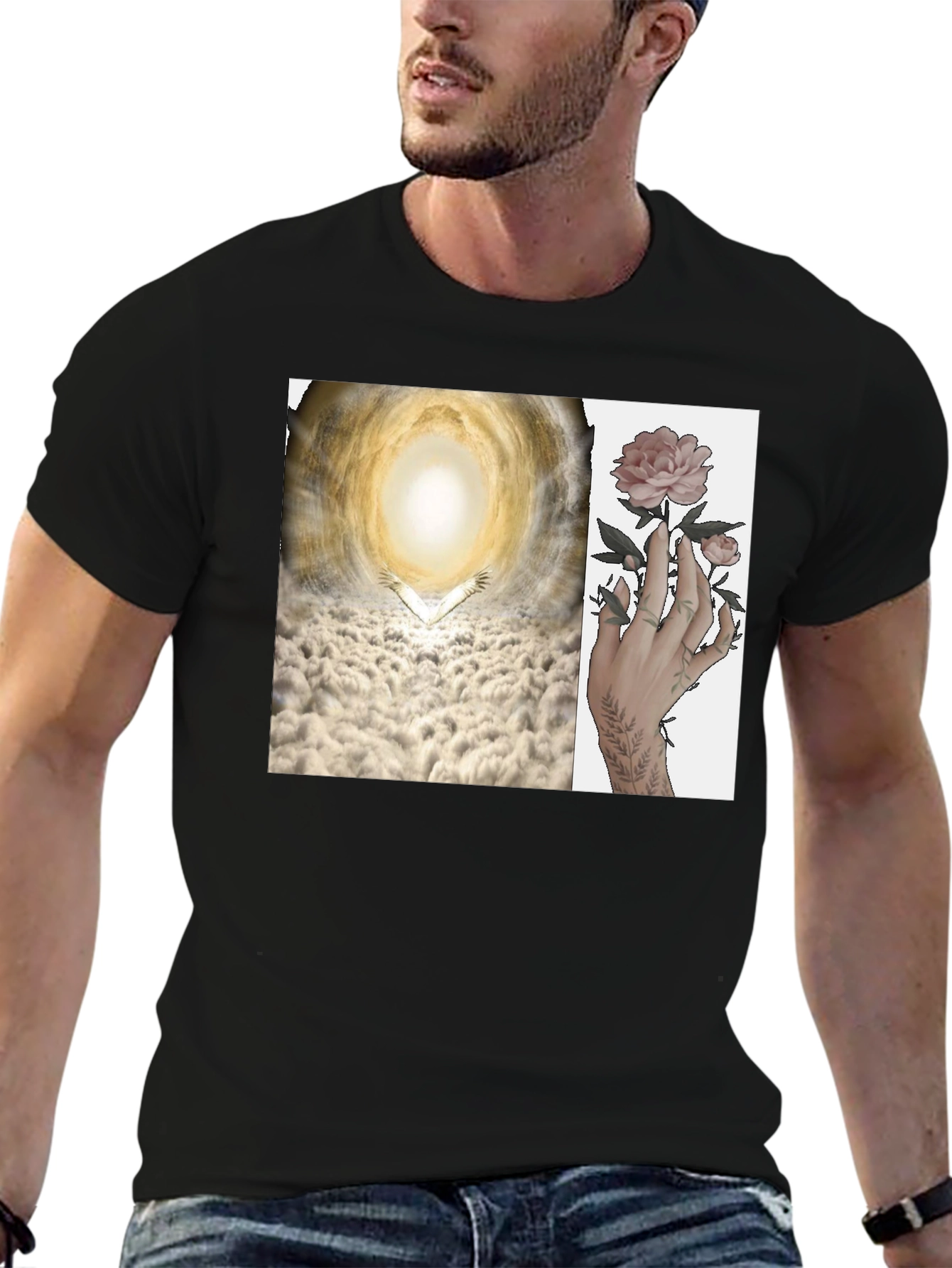 Artistic T-Shirt with Heaven and Floral Hand Design