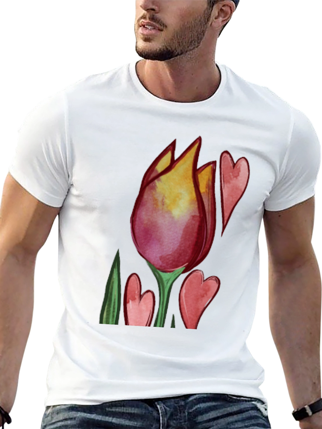 Tulip Heart Graphic Black T-Shirt