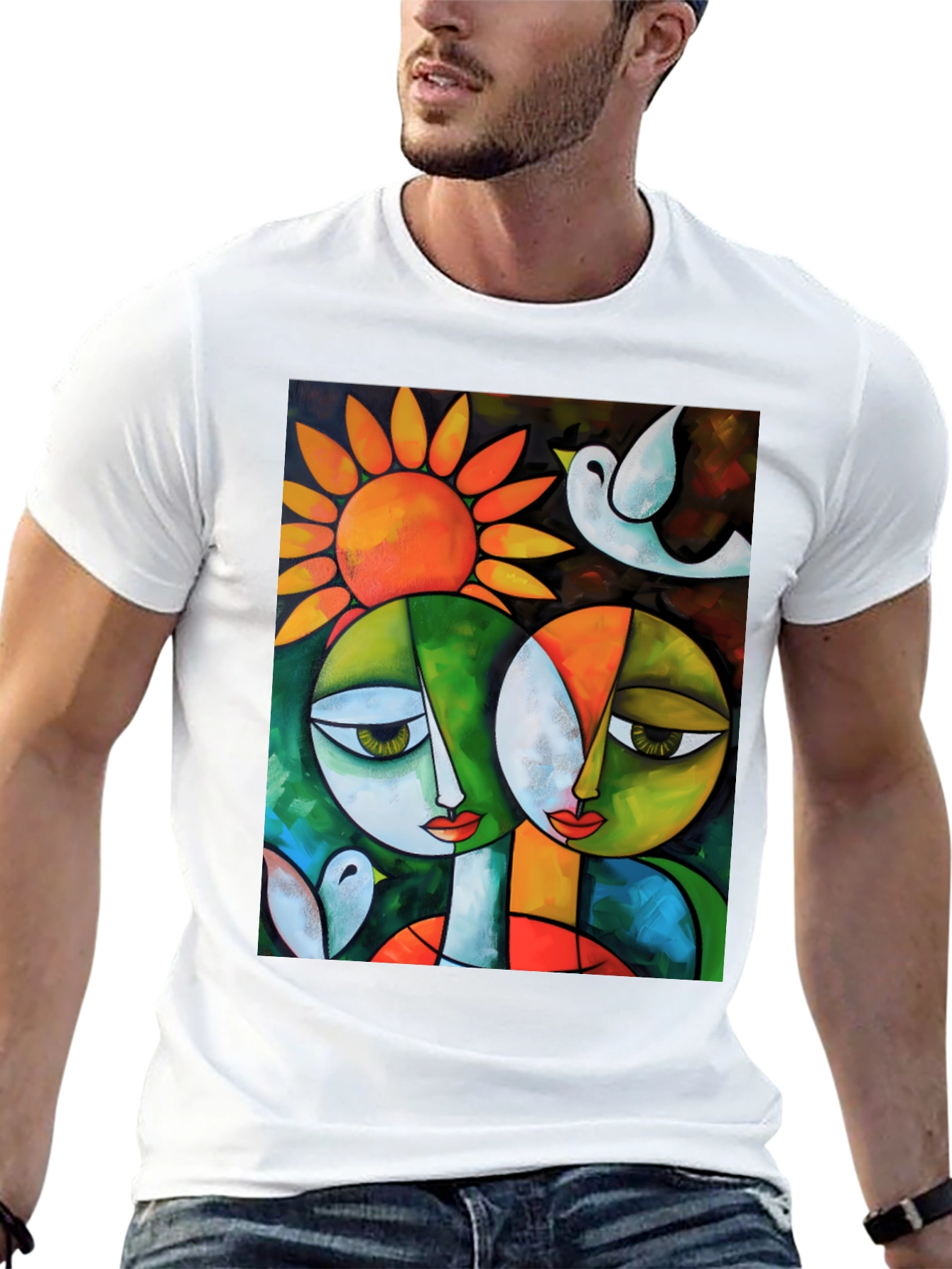 Abstract Art T-Shirt: Two Faces & Sun