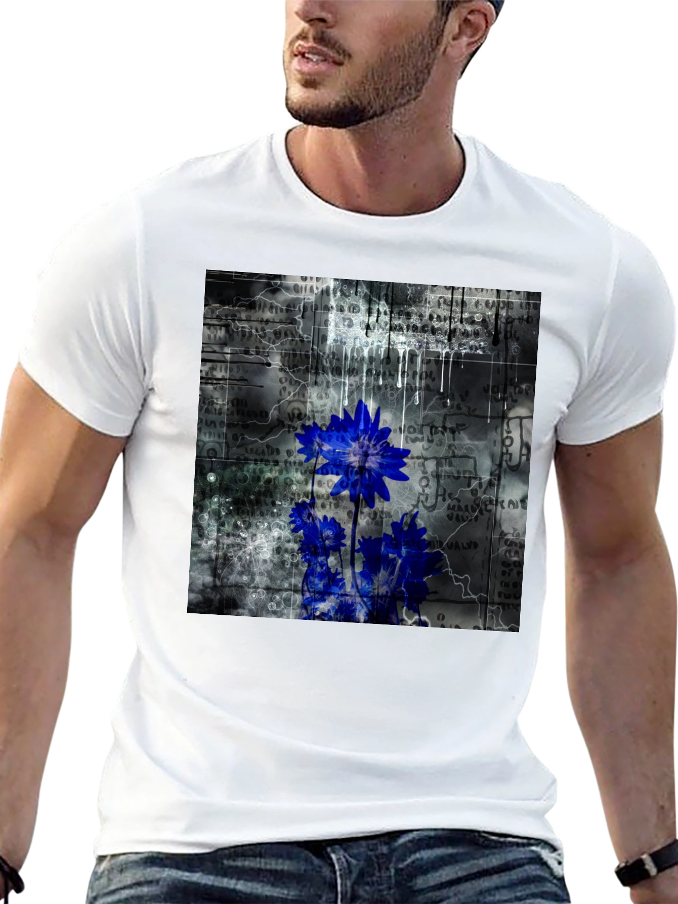 Abstract Floral Graphic T-Shirt - Black