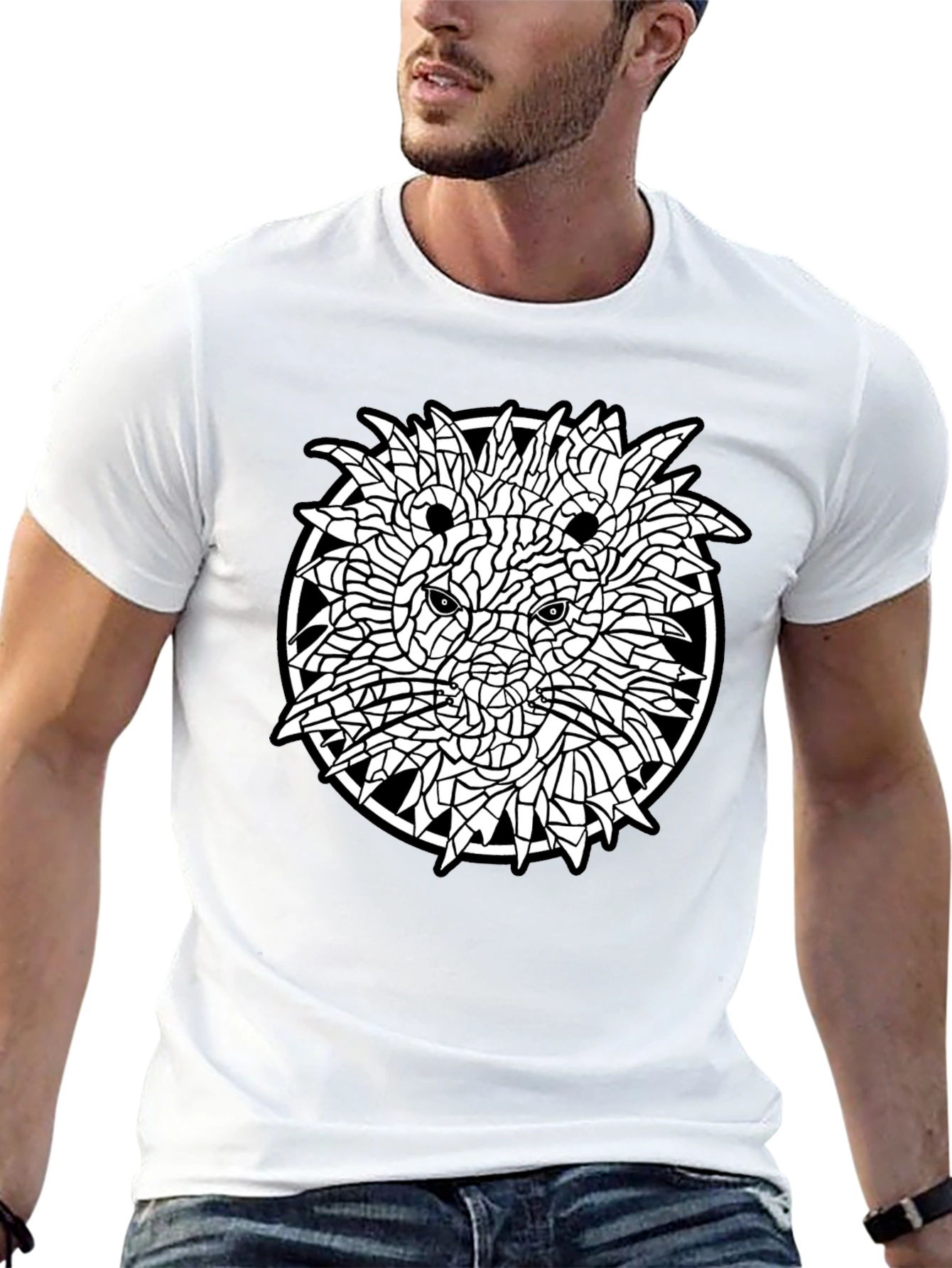 Abstract Lion Graphic Tee - Black Cotton Shirt