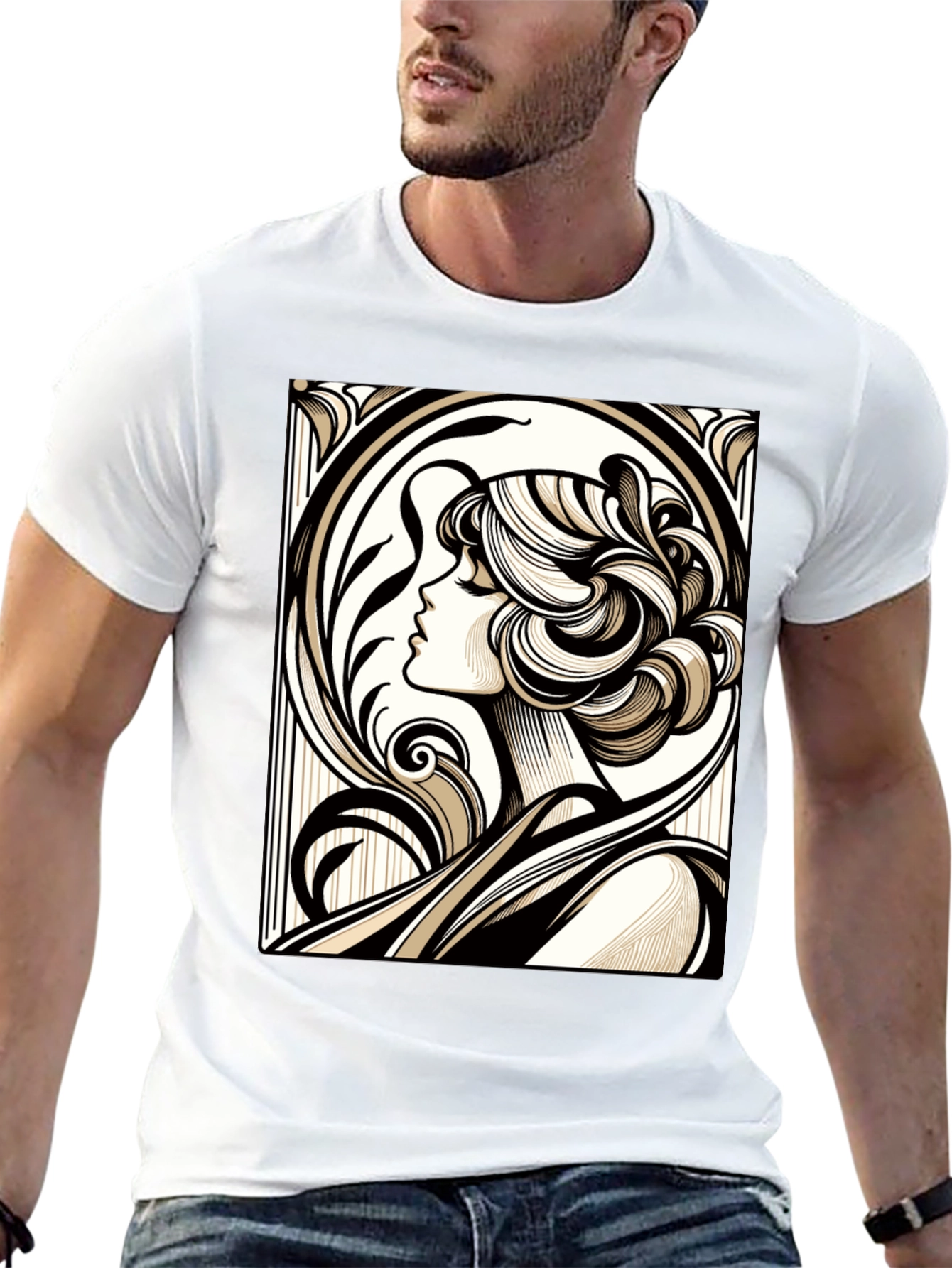 Art Nouveau Woman Graphic Black T-Shirt