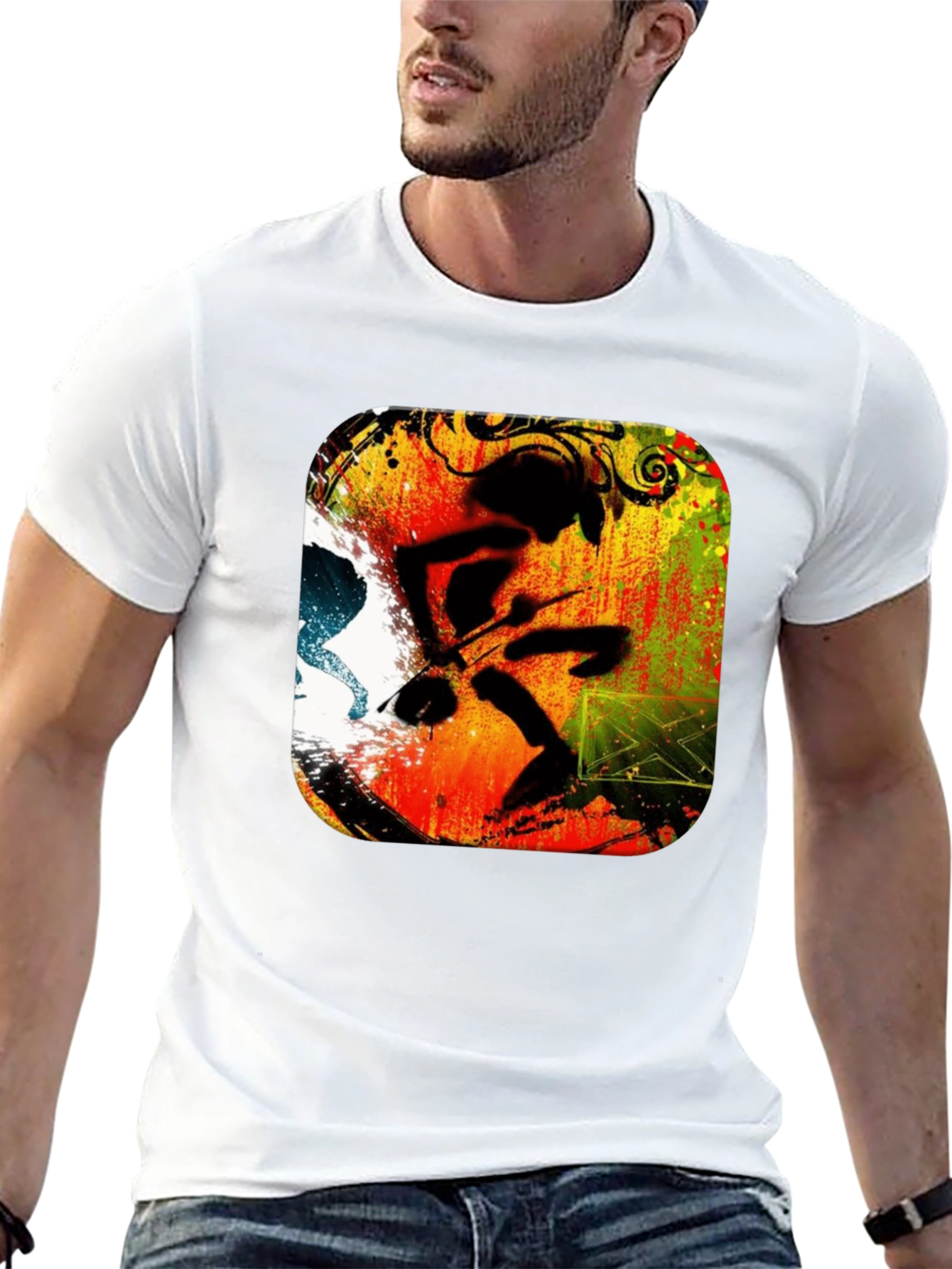 Abstract Drummer Graphic Black T-Shirt