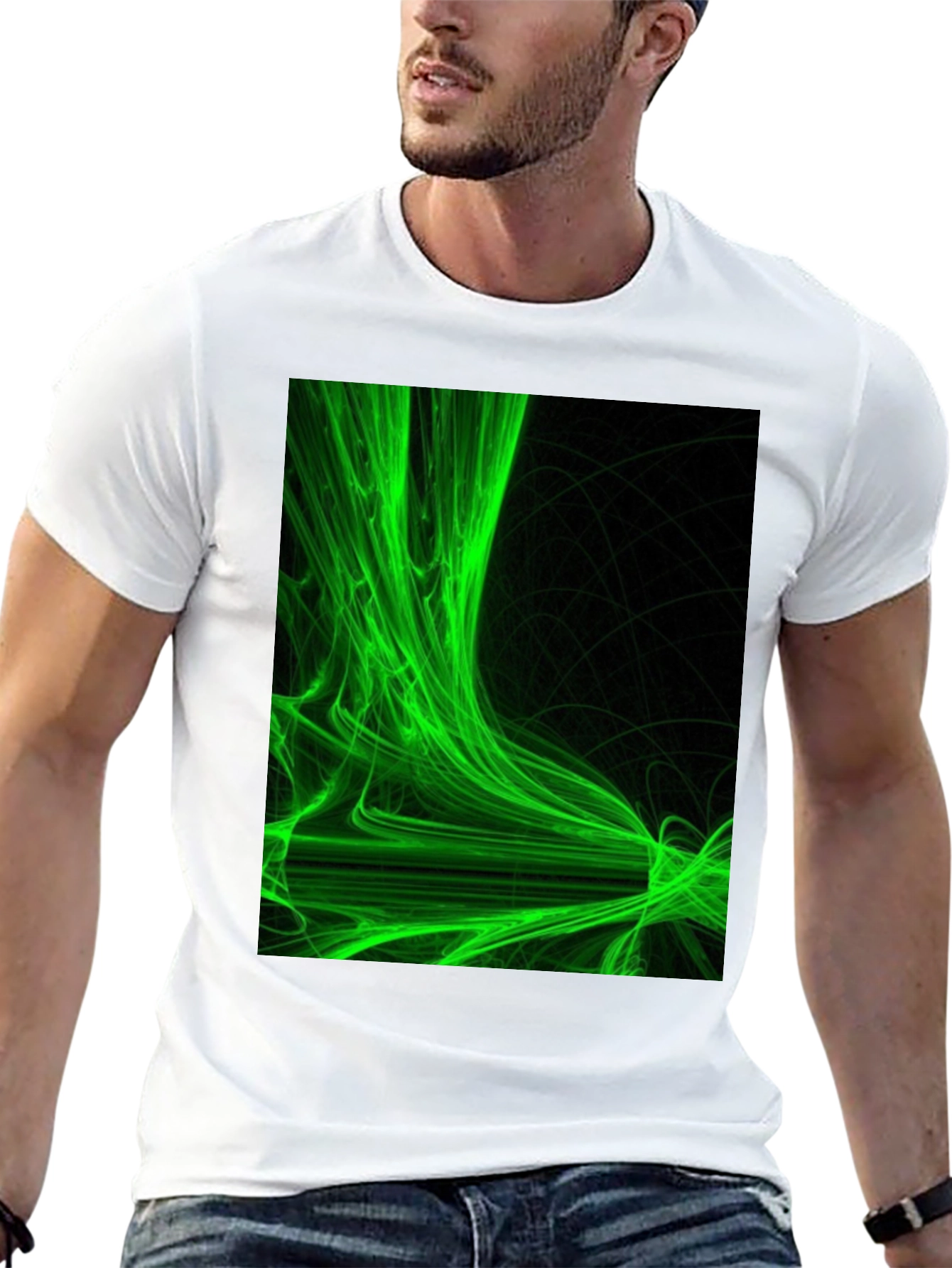 Abstract Green Graphic Black T-Shirt