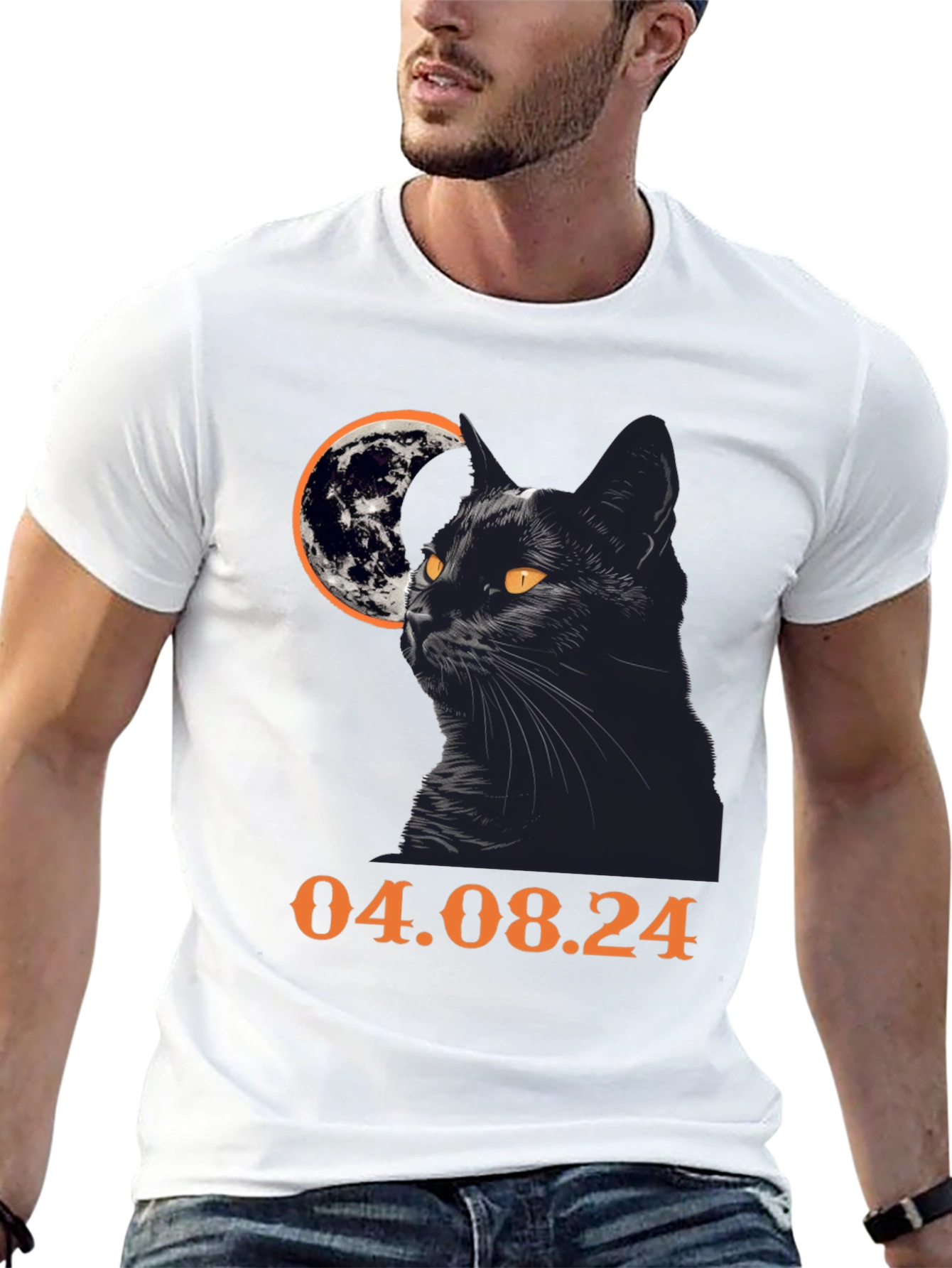 Black Cat Moon T-Shirt - April 8th 2024 Eclipse