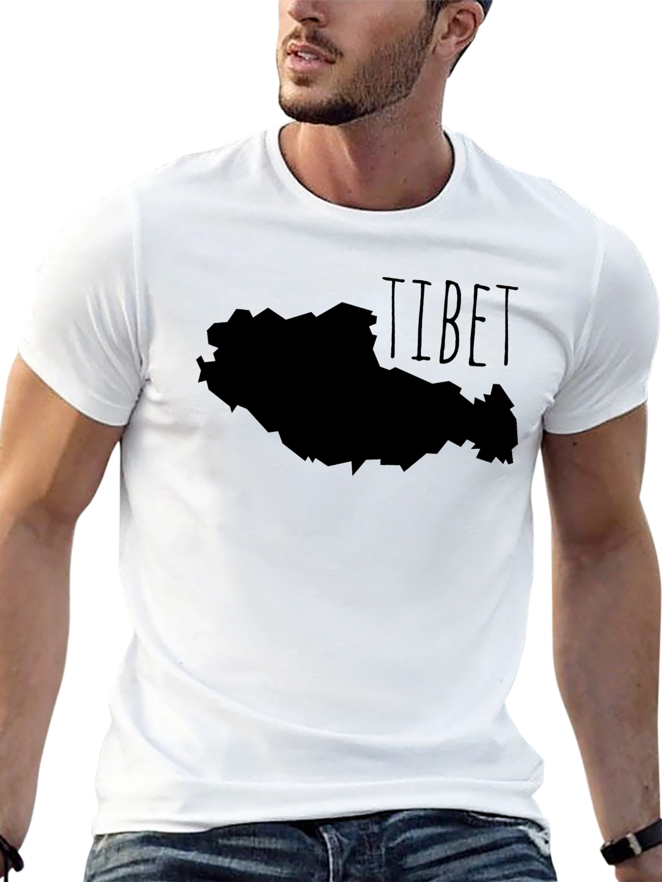 Tibet Map Graphic Tee - Black Casual T-Shirt
