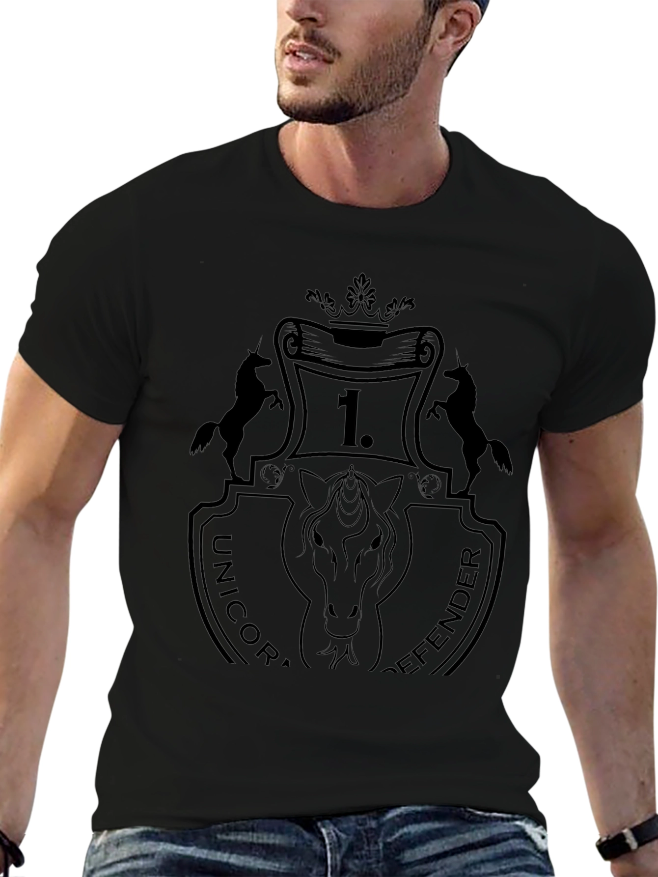 Unicorn Defender Black Graphic T-Shirt