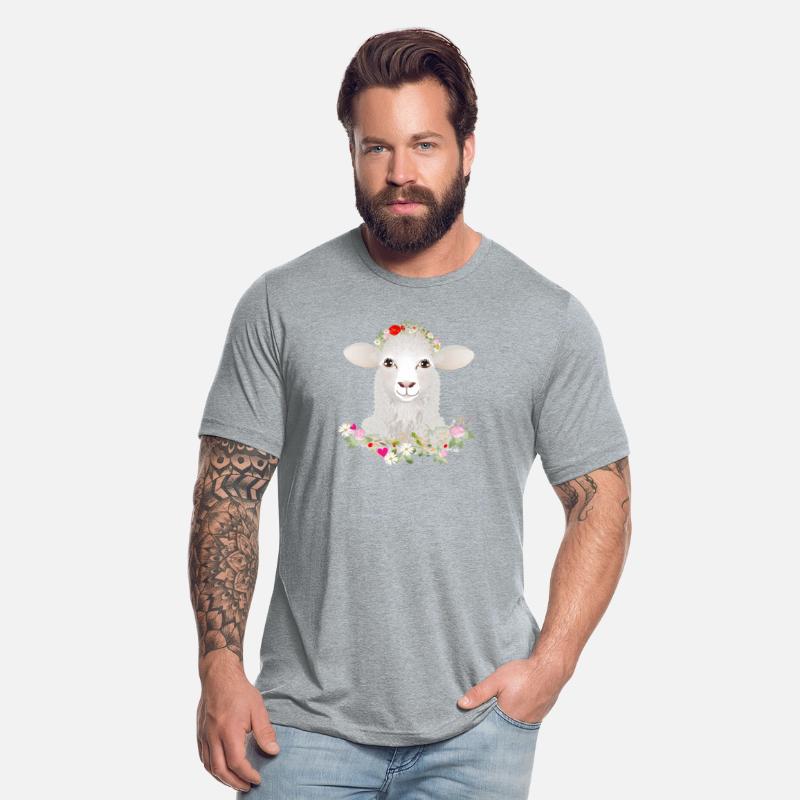 A cute sheep with a spring wreath