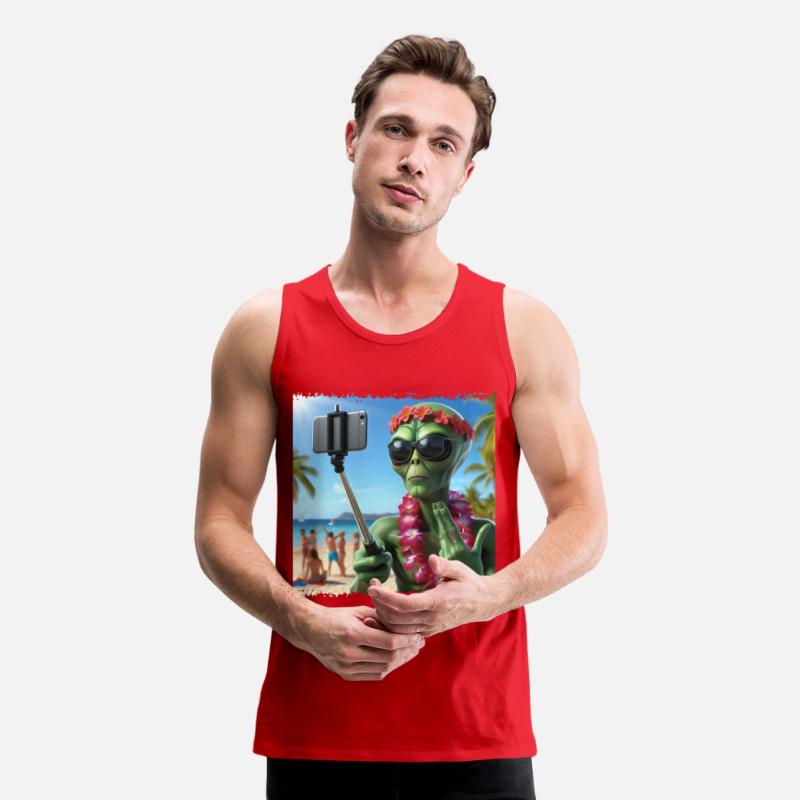 Alien takes beach selfie