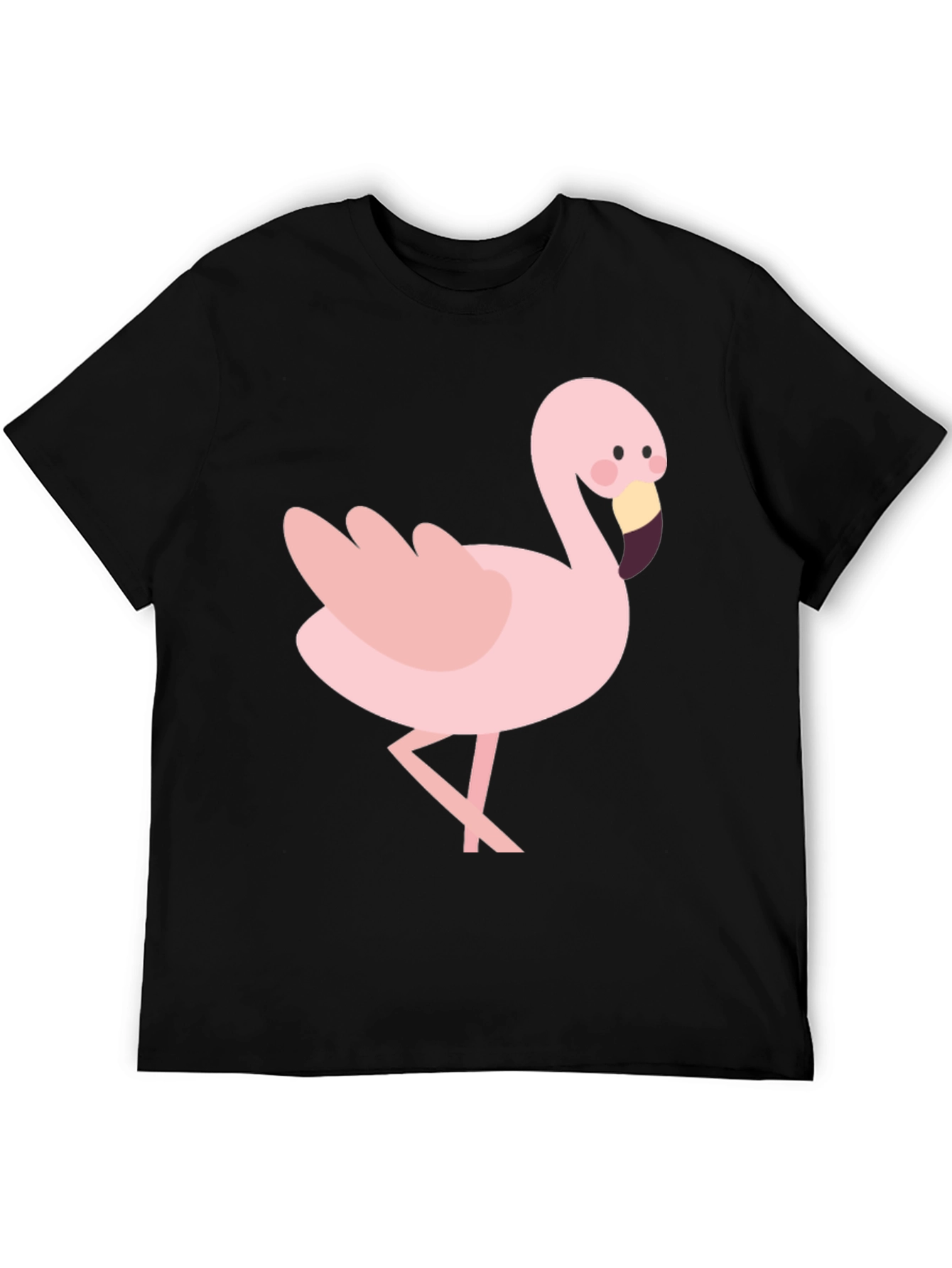 Whimsical Flamingo Graphic Tee - Black Cotton Blend Shirt