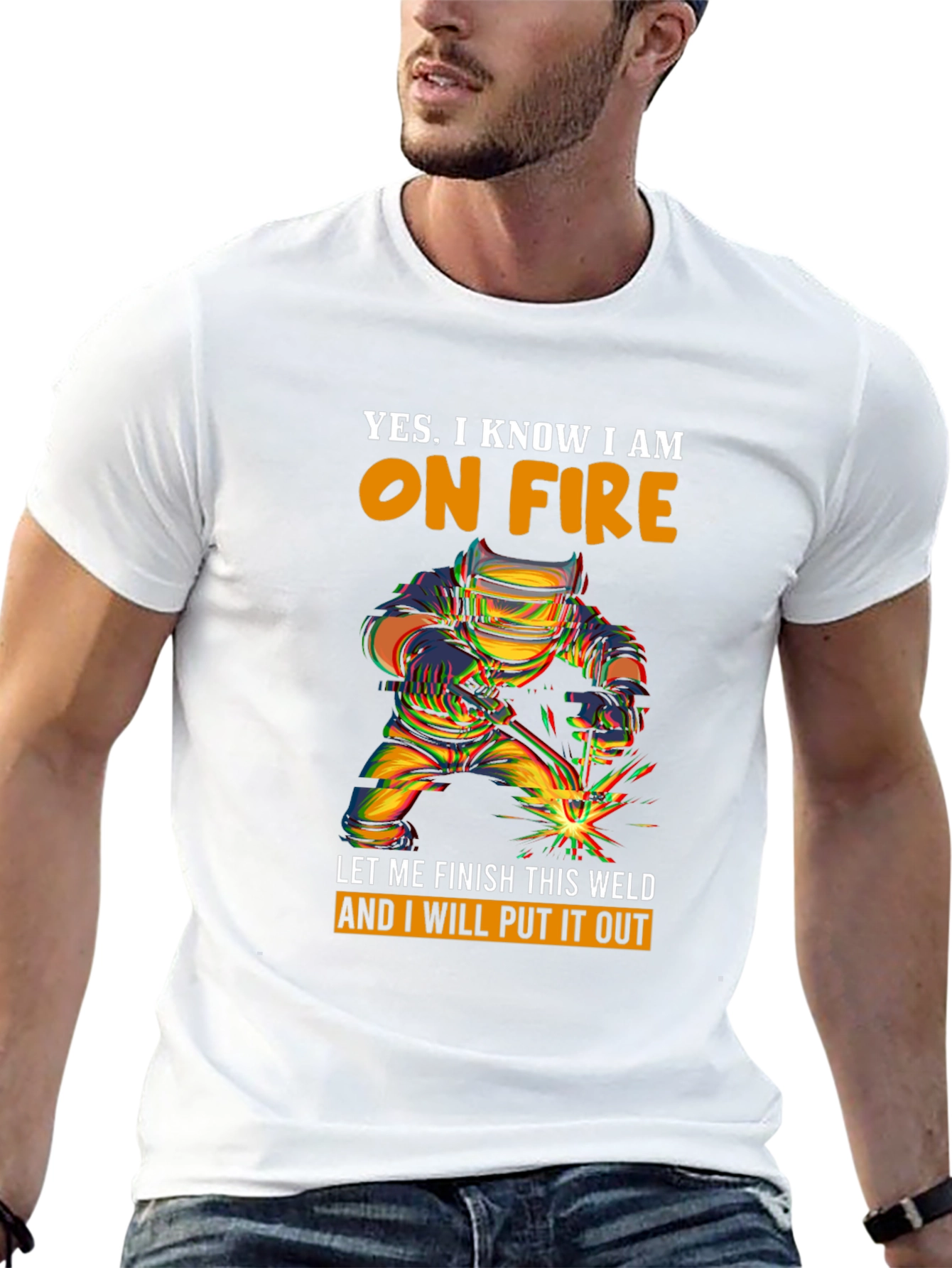 Welder On Fire Graphic Print T-Shirt
