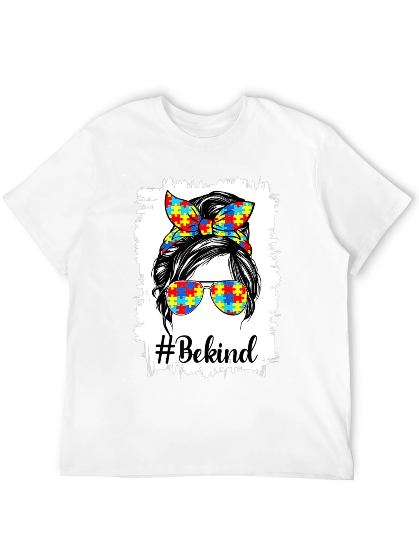 Be Kind Autism Awareness Messy Bun T-Shirt