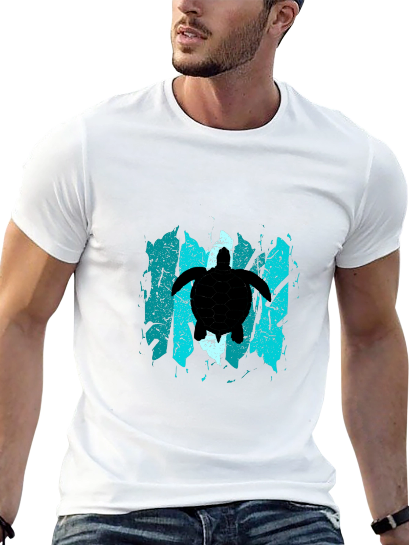 Turtle Graphic T-Shirt - Black Distressed Design