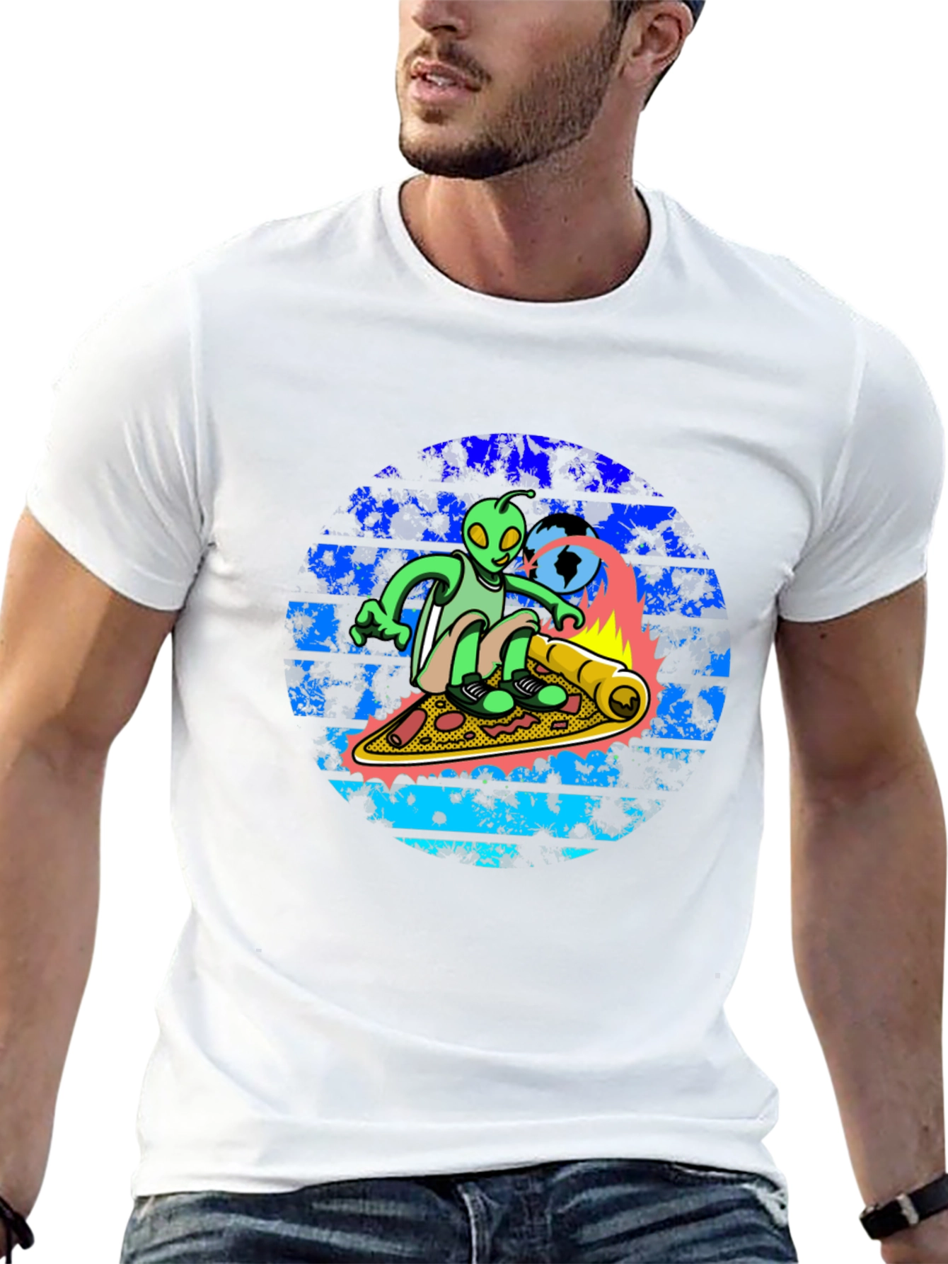 Alien Pizza Surf T-Shirt - Unique Graphic Tee