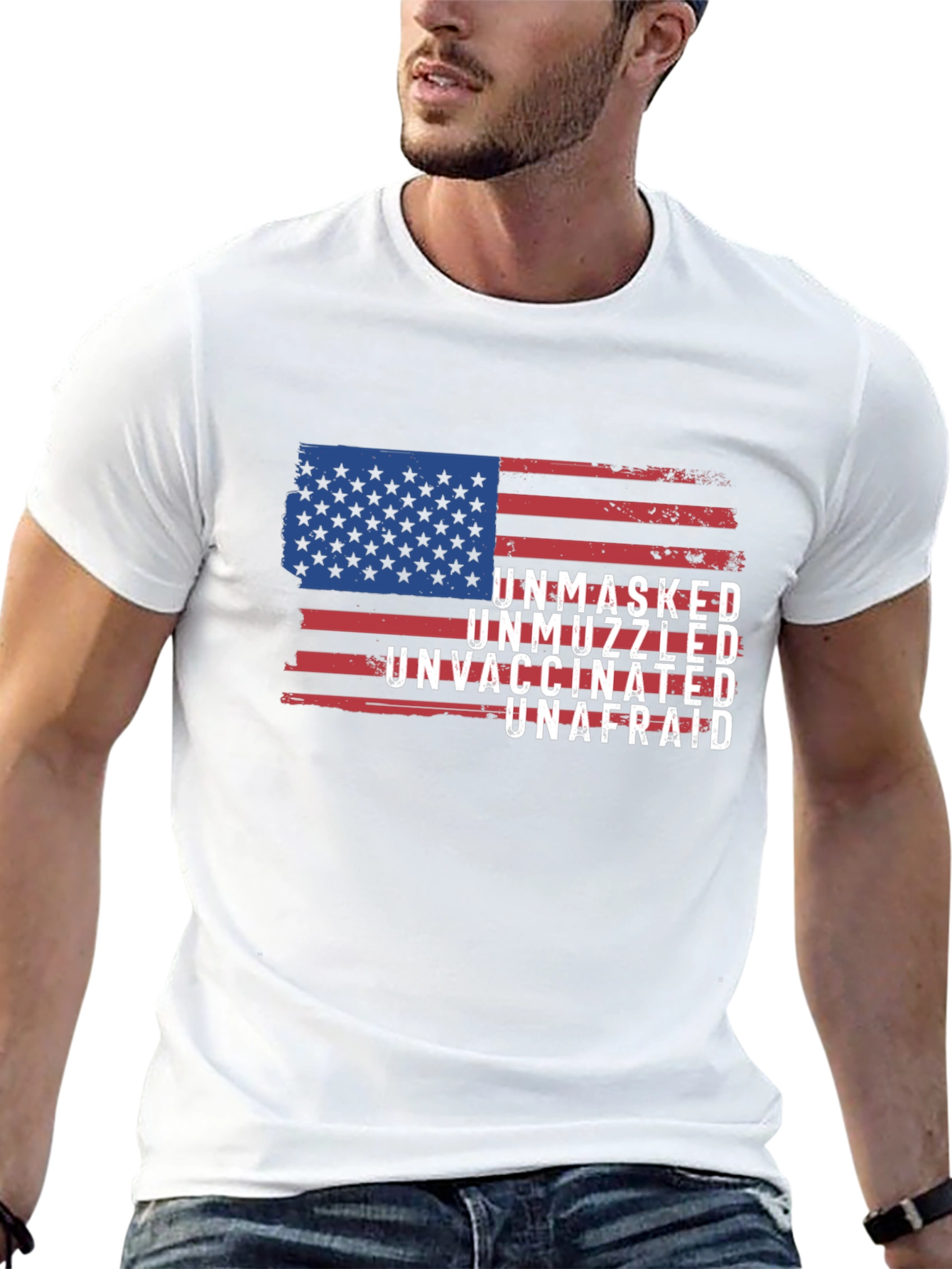 Unmasked Unvaccinated Unafraid American Flag T-Shirt