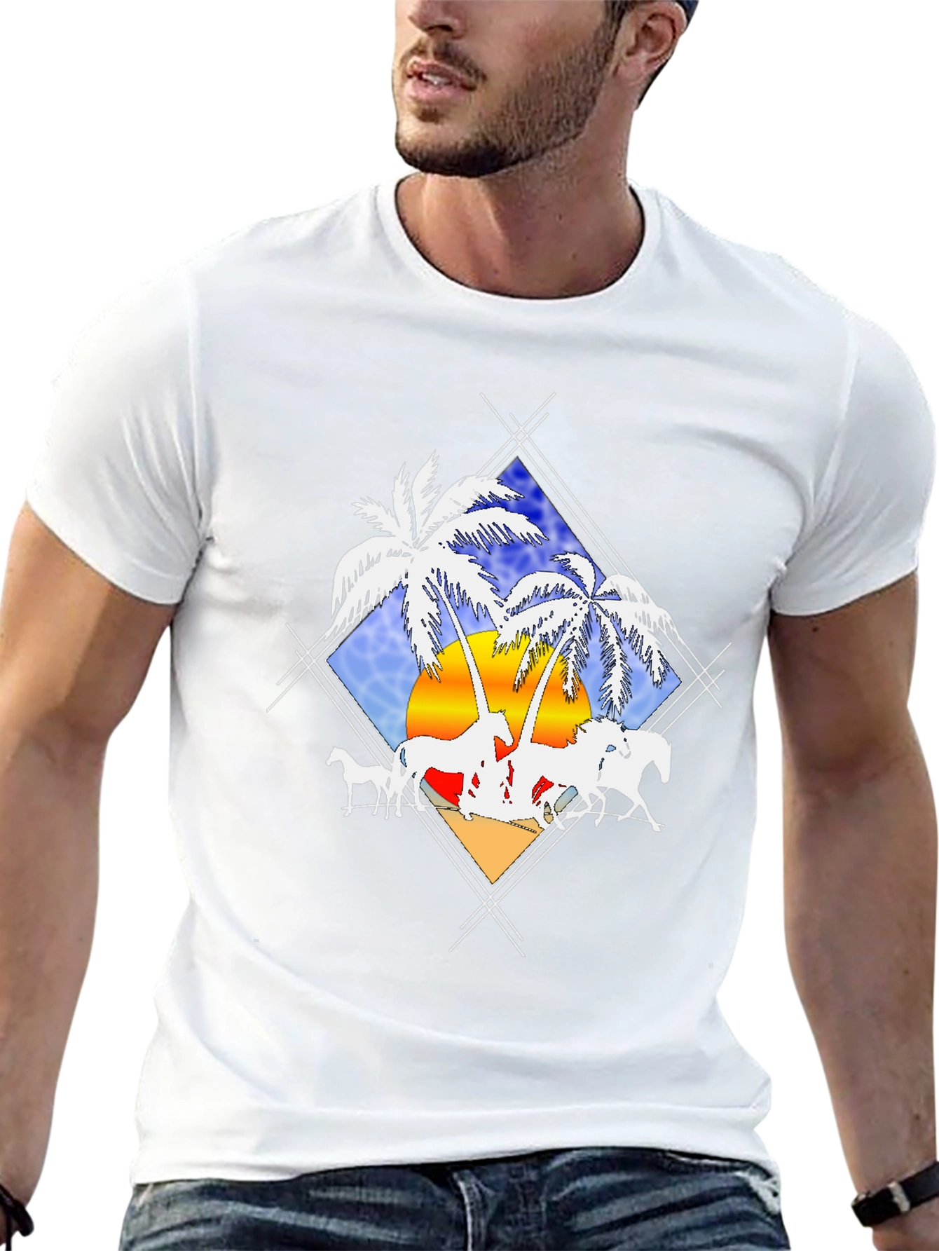 Tropical Horses Black T-Shirt