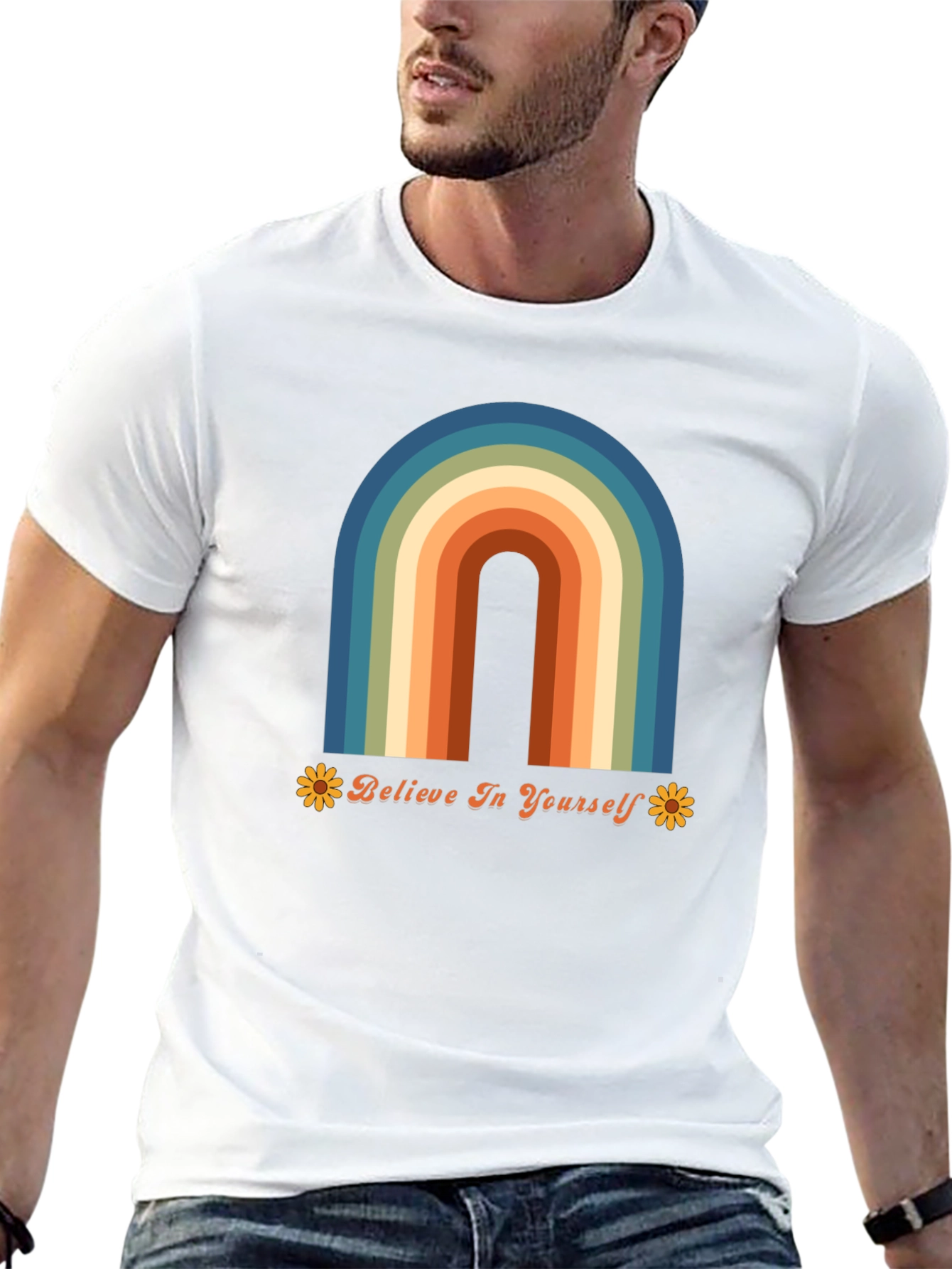 Believe In Yourself Retro Rainbow Graphic Tee