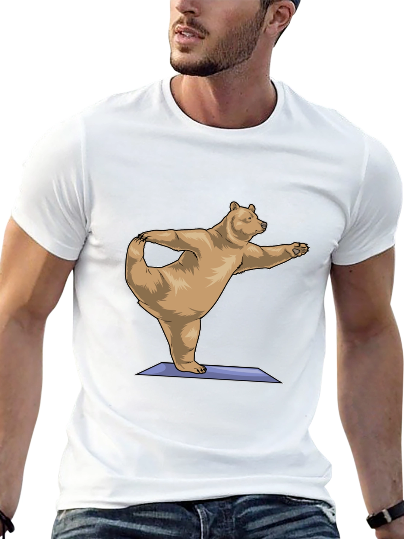 Yoga Bear Graphic Tee - Black Cotton Comfort