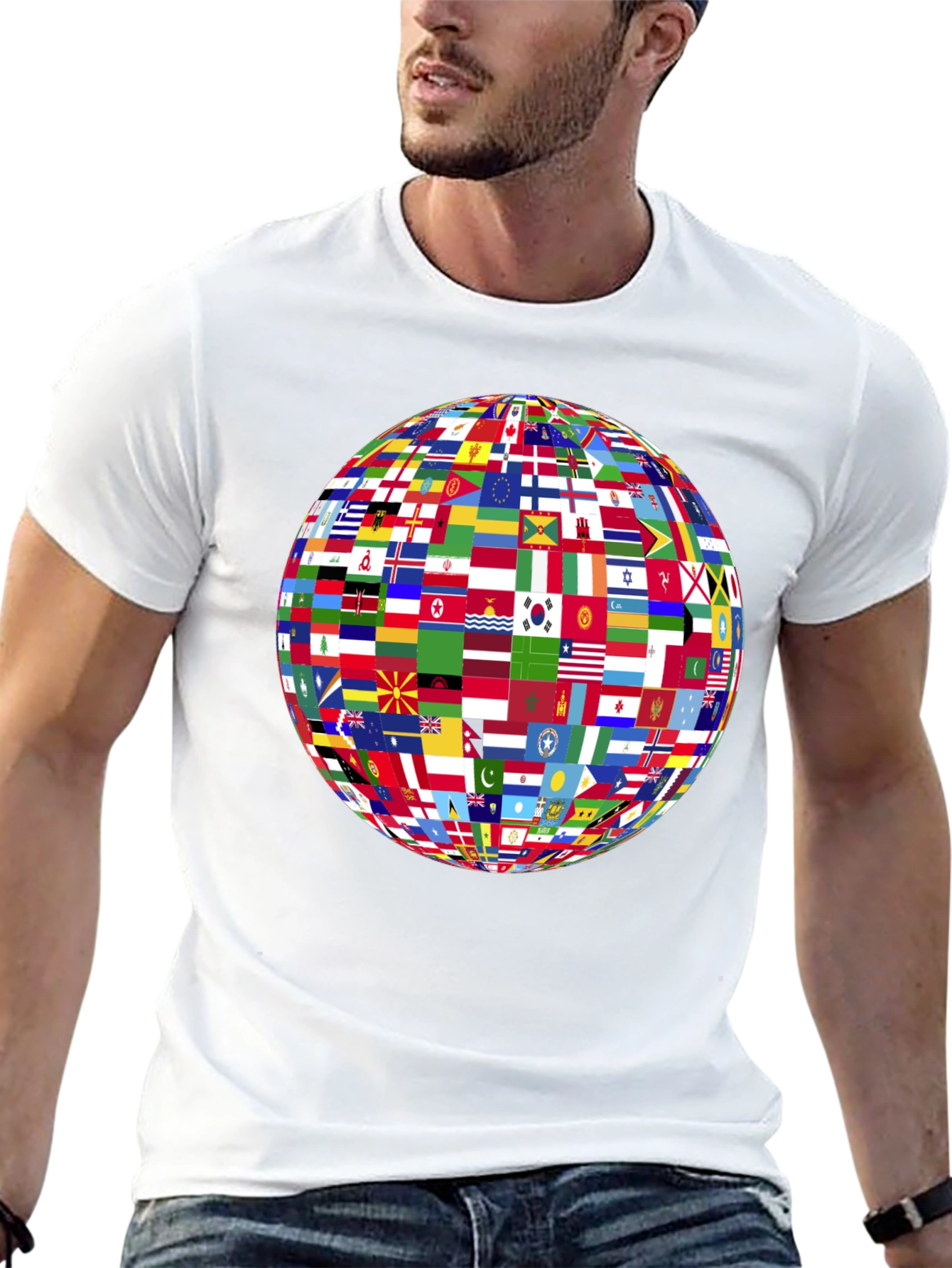 World Flags Globe Graphic Black T-Shirt