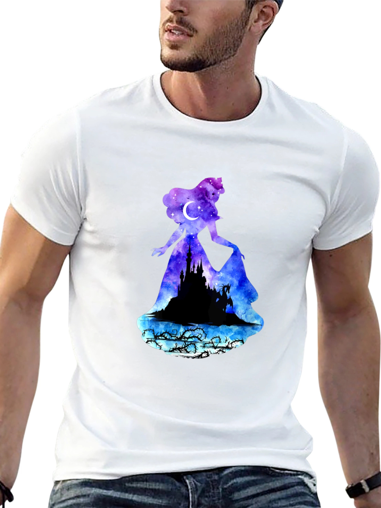 Aurora Silhouette Graphic Tee - Night Sky Design