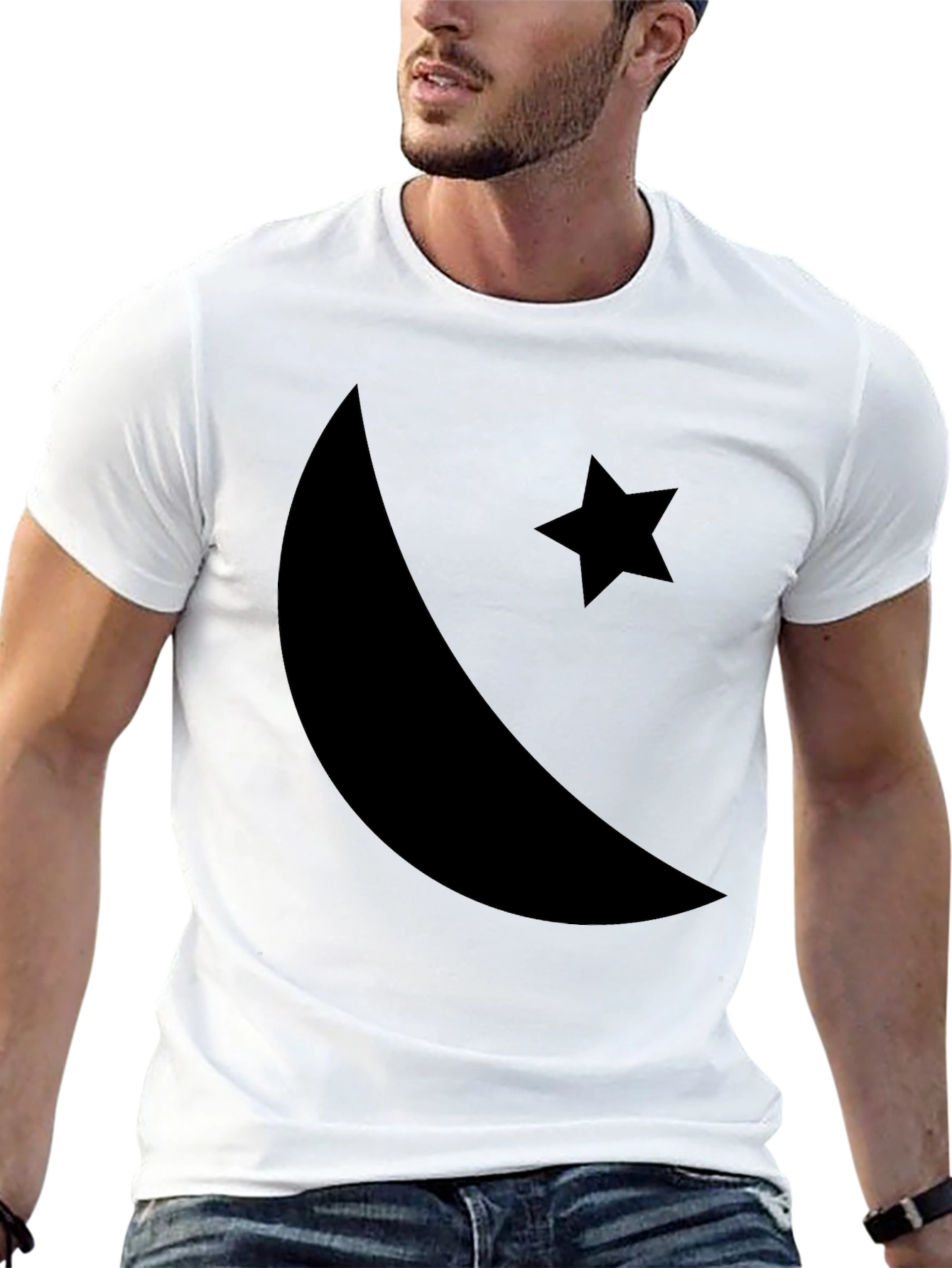 Black Crescent Moon & Star Graphic T-Shirt