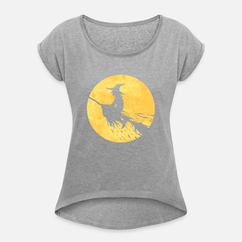 Witch On A Broom Flying In Front Of The Moon On