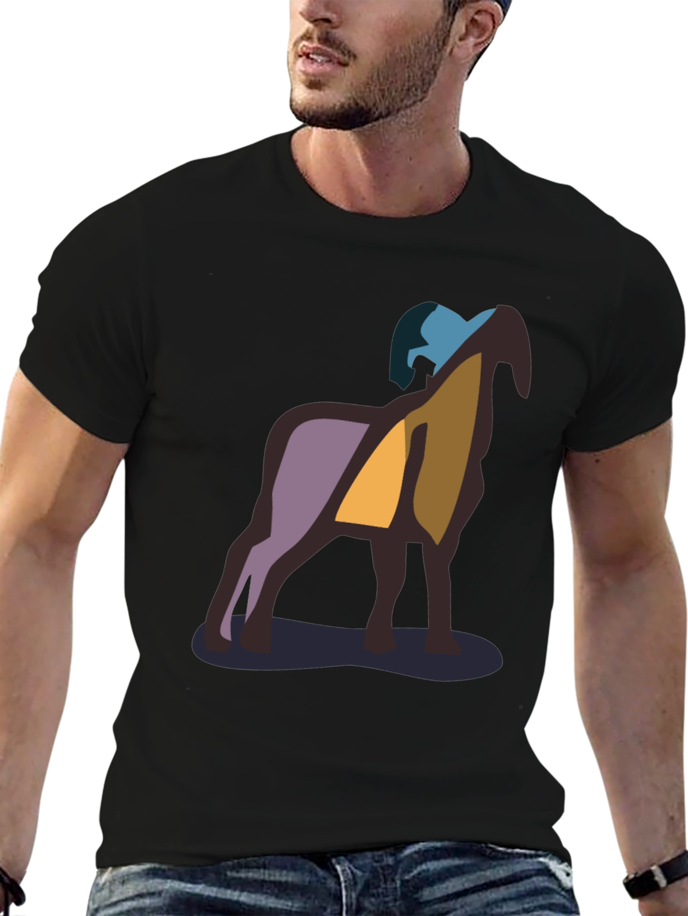 Abstract Ram Graphic Black T-Shirt