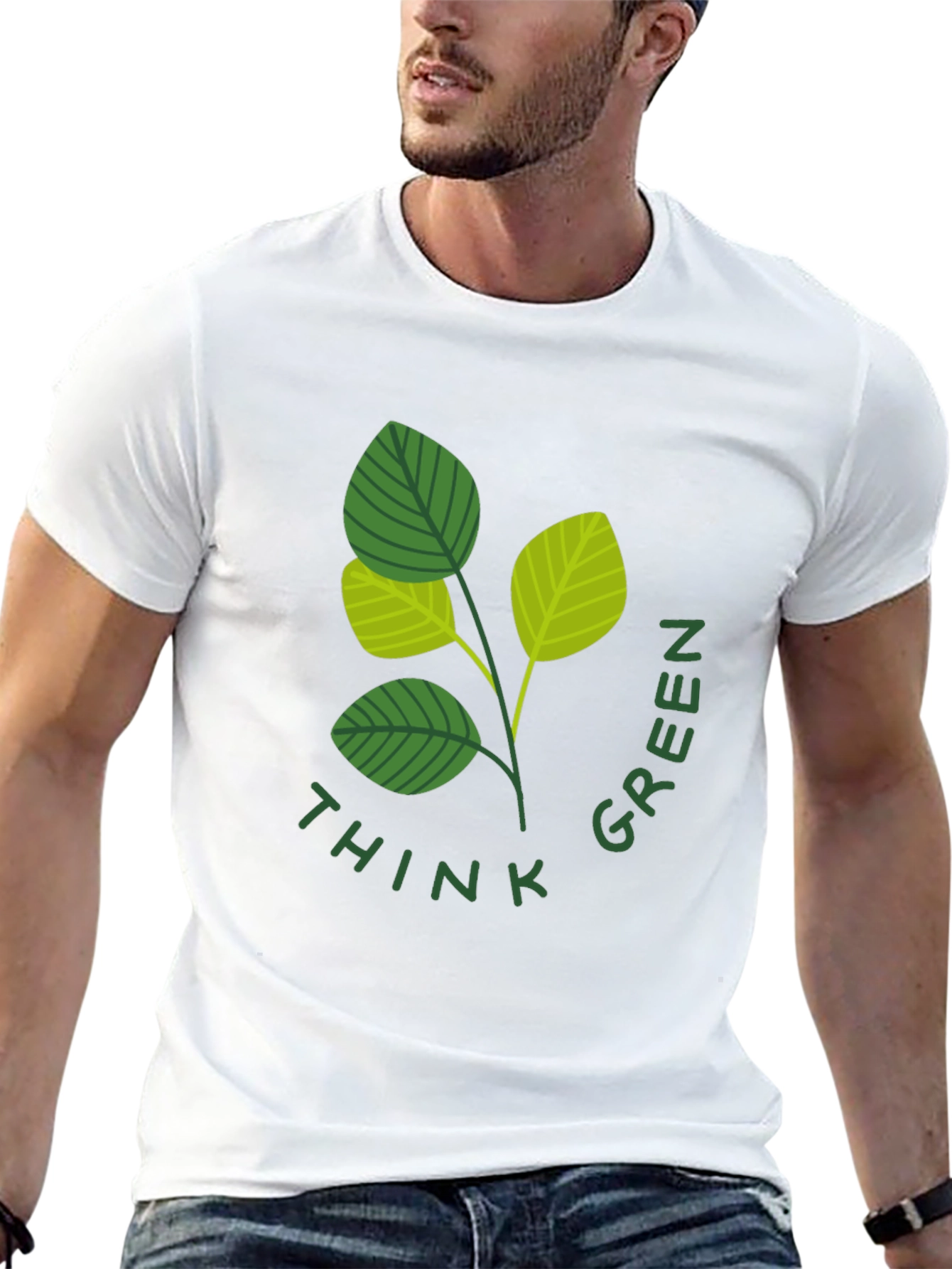 Think Green Leaf Graphic T-Shirt - Eco Friendly Design