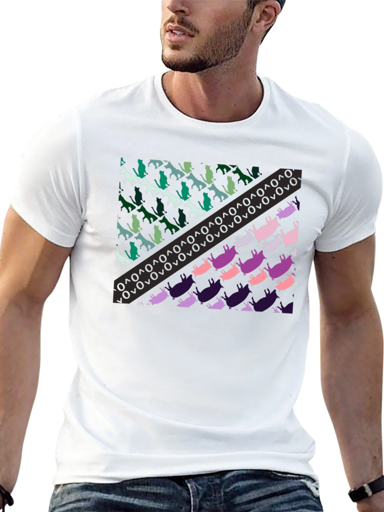 Abstract Animal Print Mens Black T-Shirt