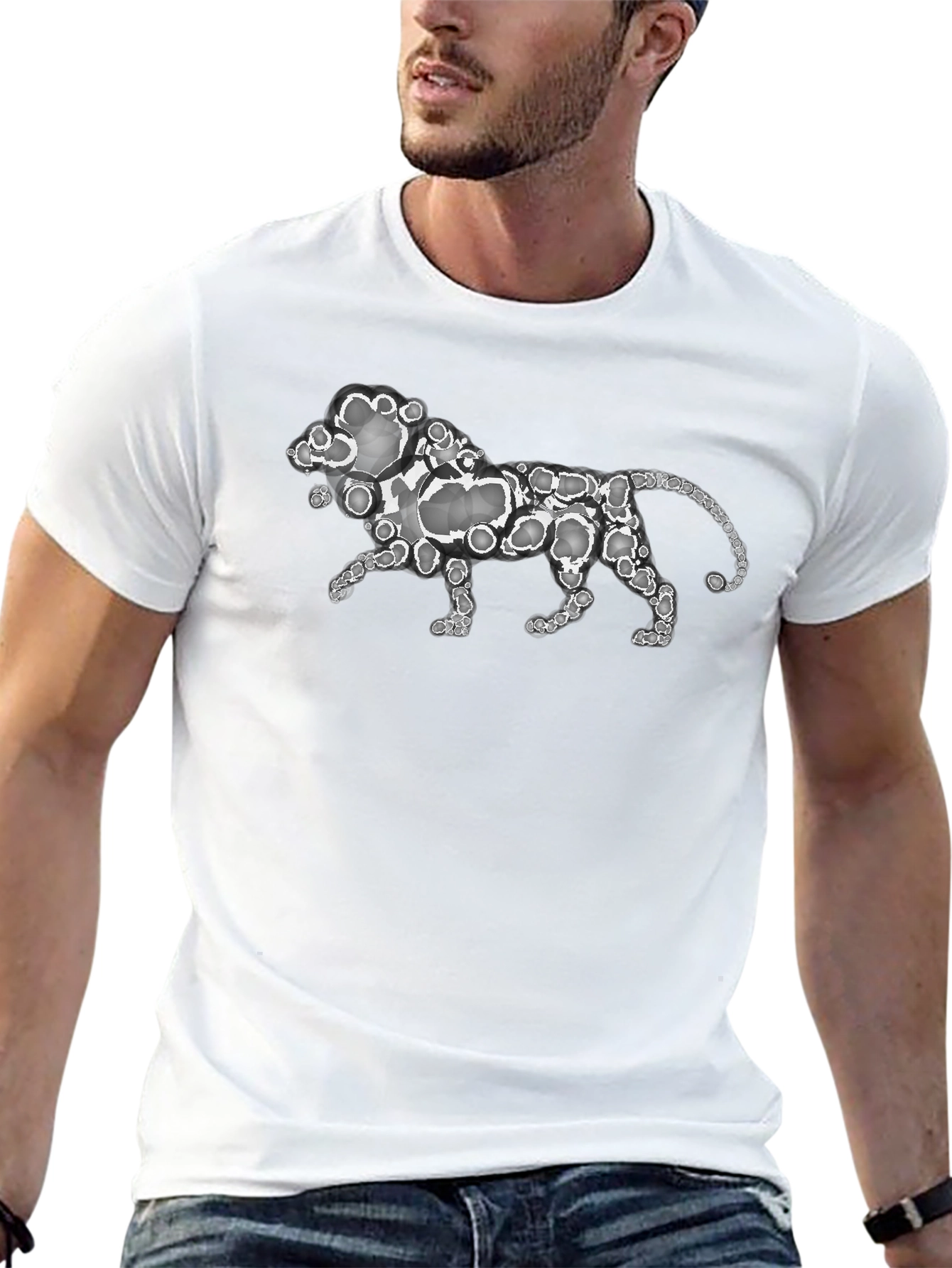 Abstract Lion Print Black T-Shirt