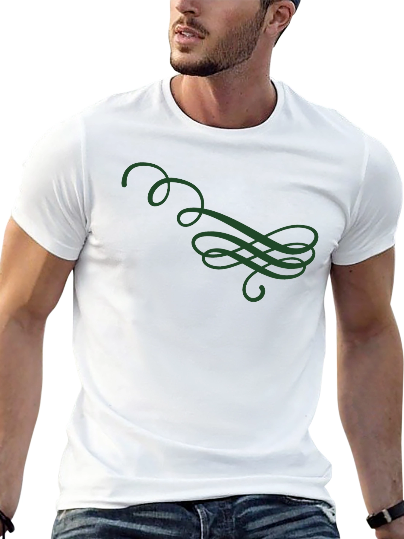 Stylish Black T-Shirt with Green Swirl Design